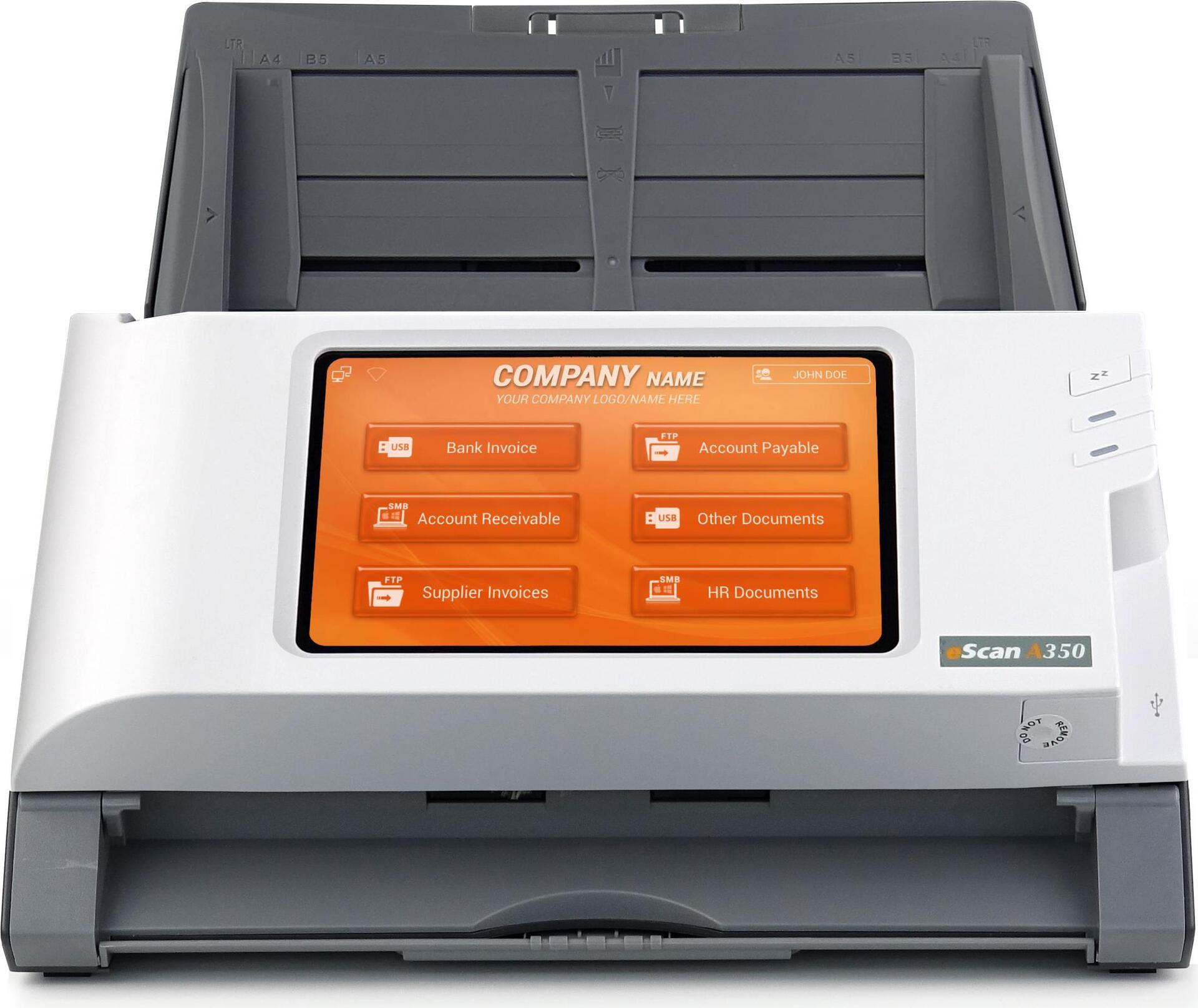 Plustek eScan A350 - Enterprise - Dokumentenscanner - Duplex - Legal - 600 dpi x 600 dpi - bis zu 25 Seiten/Min. (einfarbig) / bis zu 25 Seiten/Min. (Farbe) - automatischer Dokumenteneinzug (50 Blätter) - bis zu 6000 Scanvorgänge/Tag - USB 2.0, LAN, 