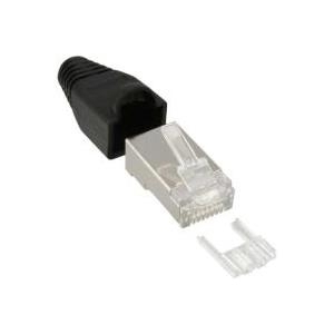 InLine® Crimpstecker RJ45 geschirmt, mit Knickschutz und Einfädelhilfe, 100er Pack, schwarz, Bulk (74590S)