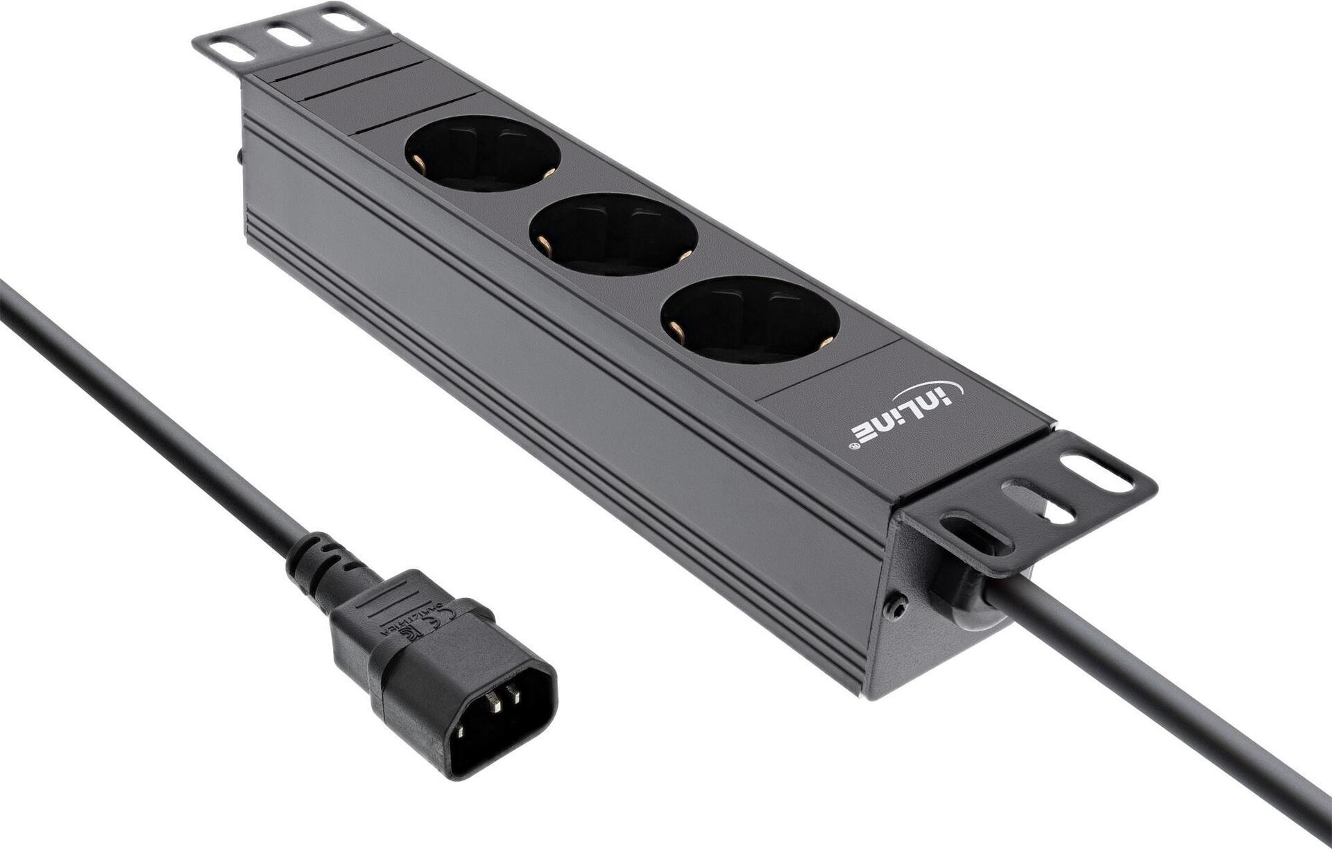 InLine 25,40cm (10) Steckdosenleiste - 3-fach Schutzkontakt - C14 Anschluss - ohne Schalter (16421I)