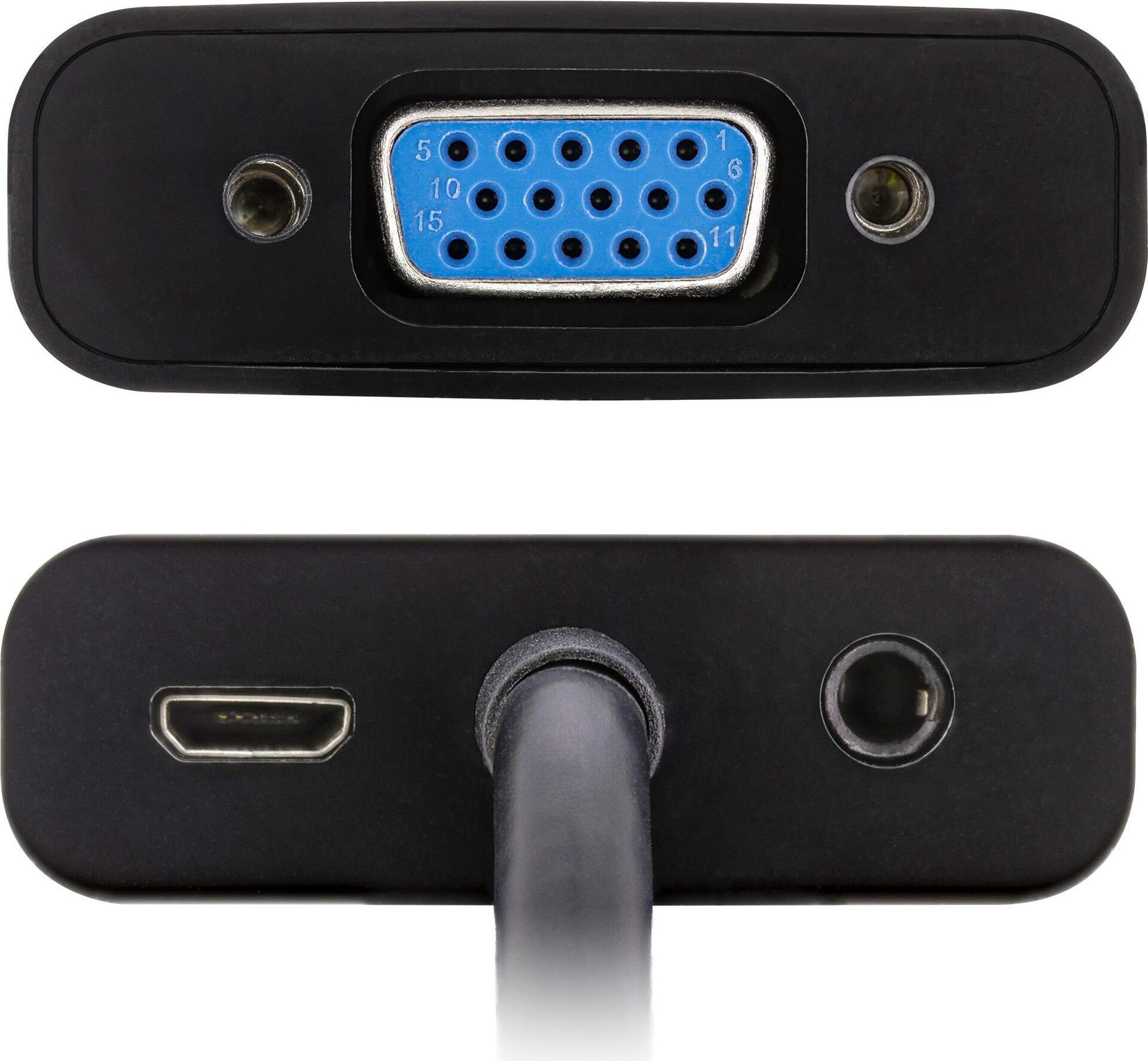 InLine - Videoadapter - HDMI männlich zu HD-15 (VGA), Micro-USB Typ B, mini-phone stereo 3,5 mm weiblich - 10cm - Schwarz - 1080p-Unterstützung, unterstützt 1920 x 1080 bei 60 Hz (65003B)