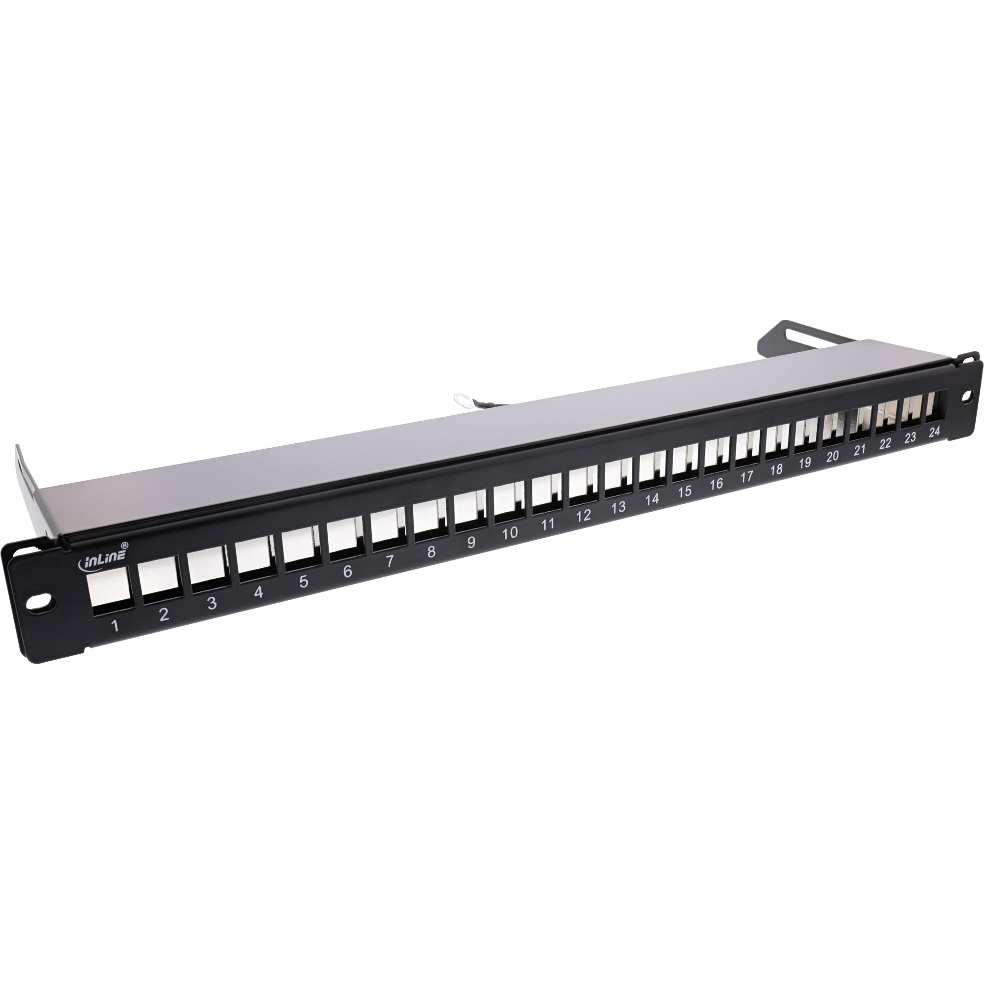 InLine® Patchfeld 24-fach, Keystone Snap-In Leerblech Patchpanel, 48,26cm (19), 1HE, schwarz (76824K)