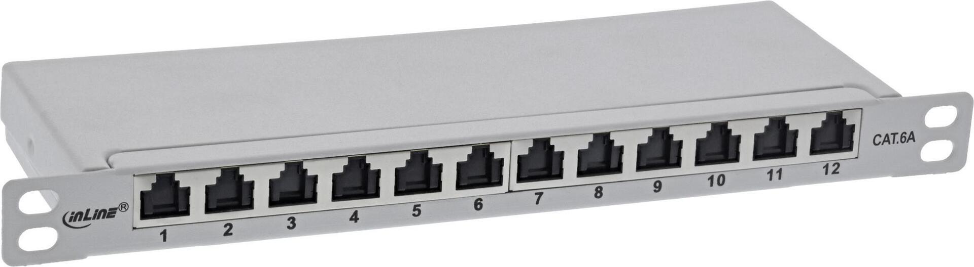 InLine® 25,40cm (10) Patchfeld Cat.6A 0,5HE 12-fach, lichtgrau, RAL7035, mit Staubschutz (76819A)
