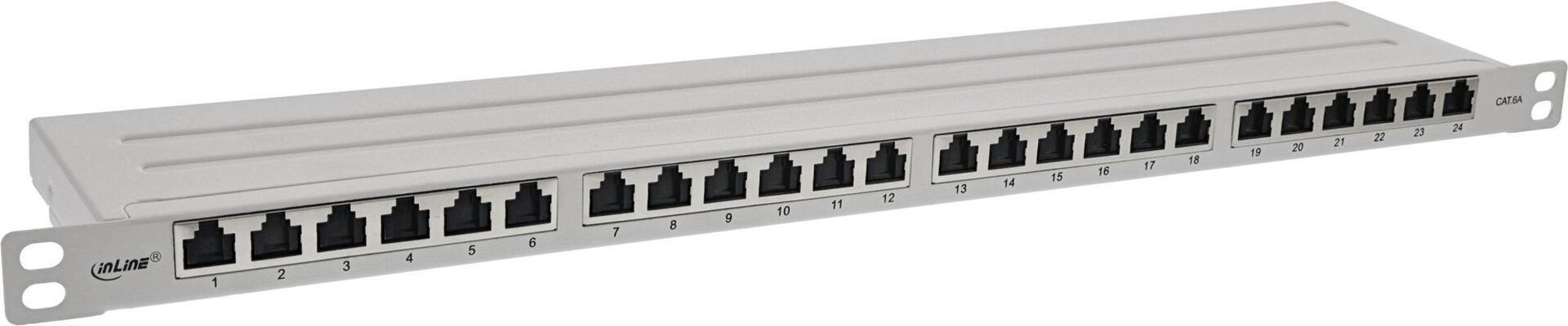 InLine® 48,30cm (19) Patchfeld Cat.6A 0,5 HE 24-fach, mit Staubschutz, grau (76824L)
