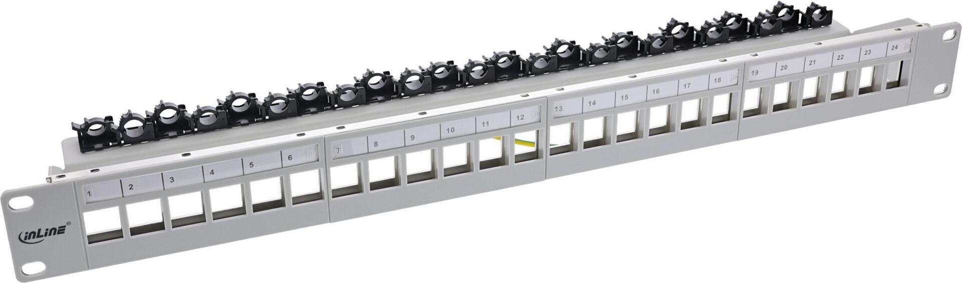 InLine Patchfeld 24-fach Keystone Leerblech Patchpanel 48,30cm (19) 1HE lichtgrau (76824O)