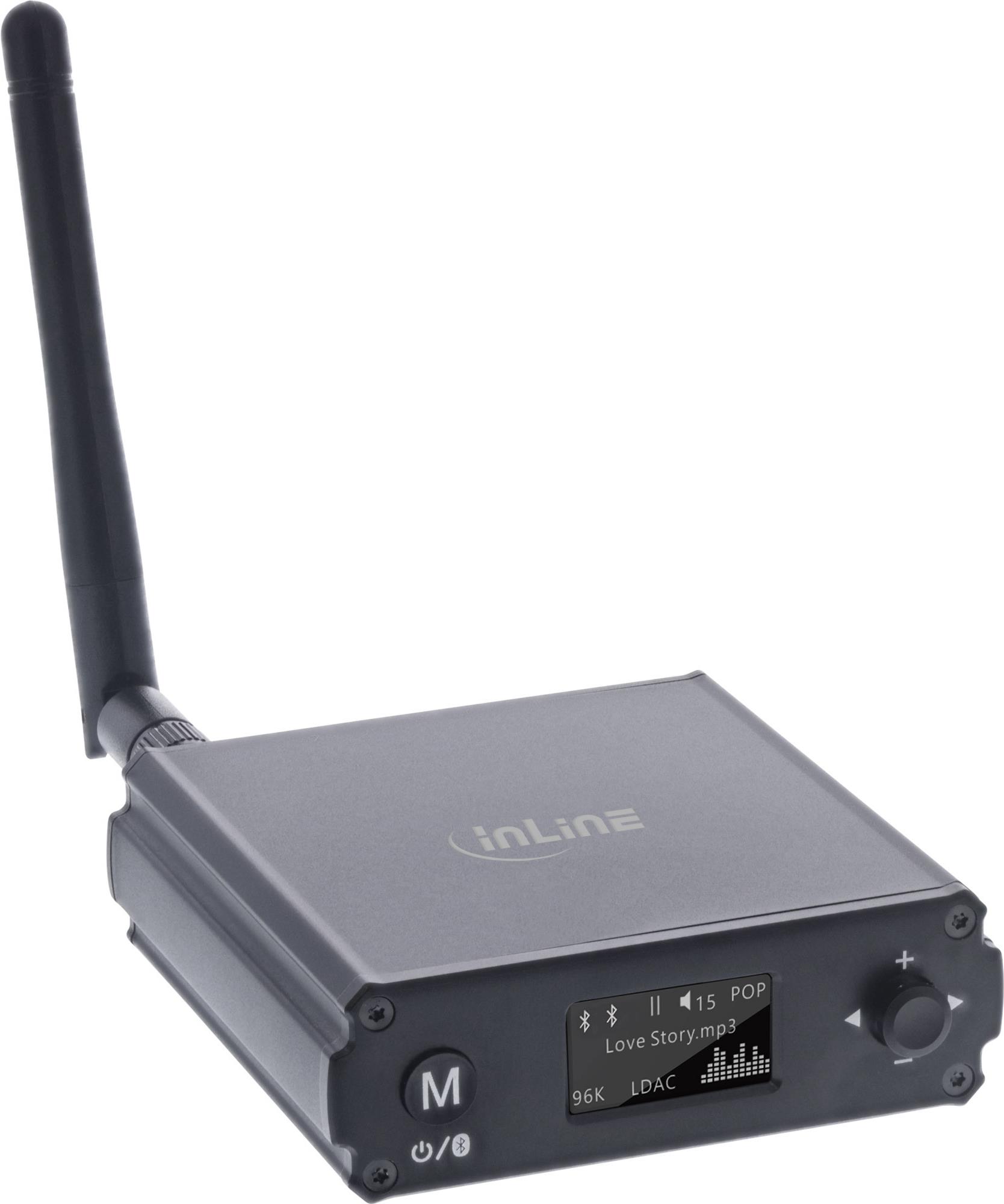 InLine Bluetooth 5.1 HiFi-Receiver & USB DAC - mit LCD - USB - AAC - LDAC - SBC - 30 m - 0,02% - Qualcomm QCC5125 - Aluminium (99209M)