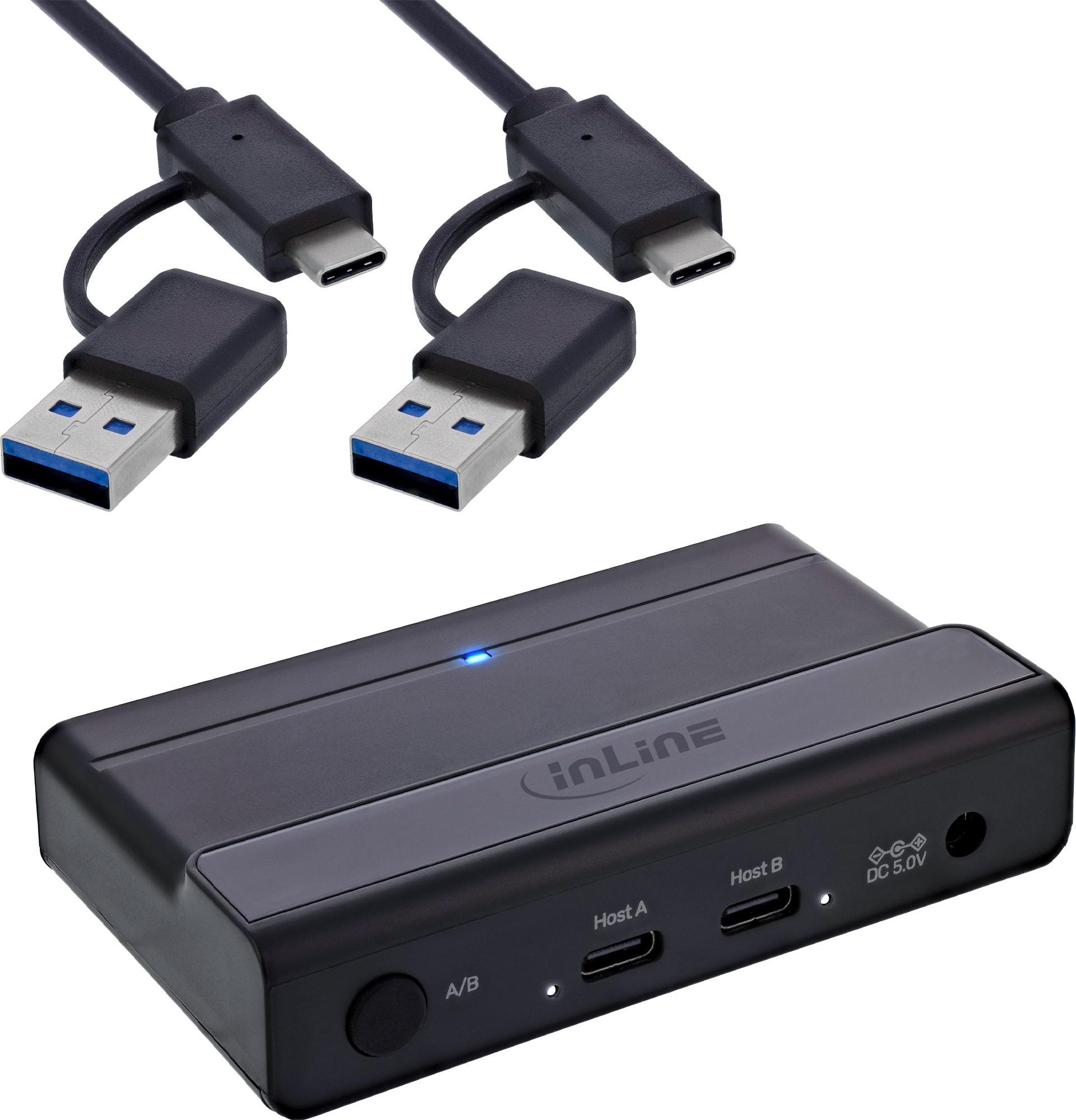 InLine USB-C Switch - Umschalter für 2 PCs - 4-Port Hub - USB 3.2 Gen.1 - schwarz (60604I)