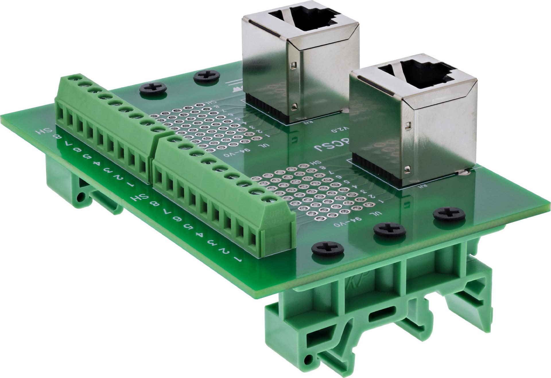 InLine Terminalblock - 2x RJ45 Buchse - nach oben - für Hutschiene (92505D)