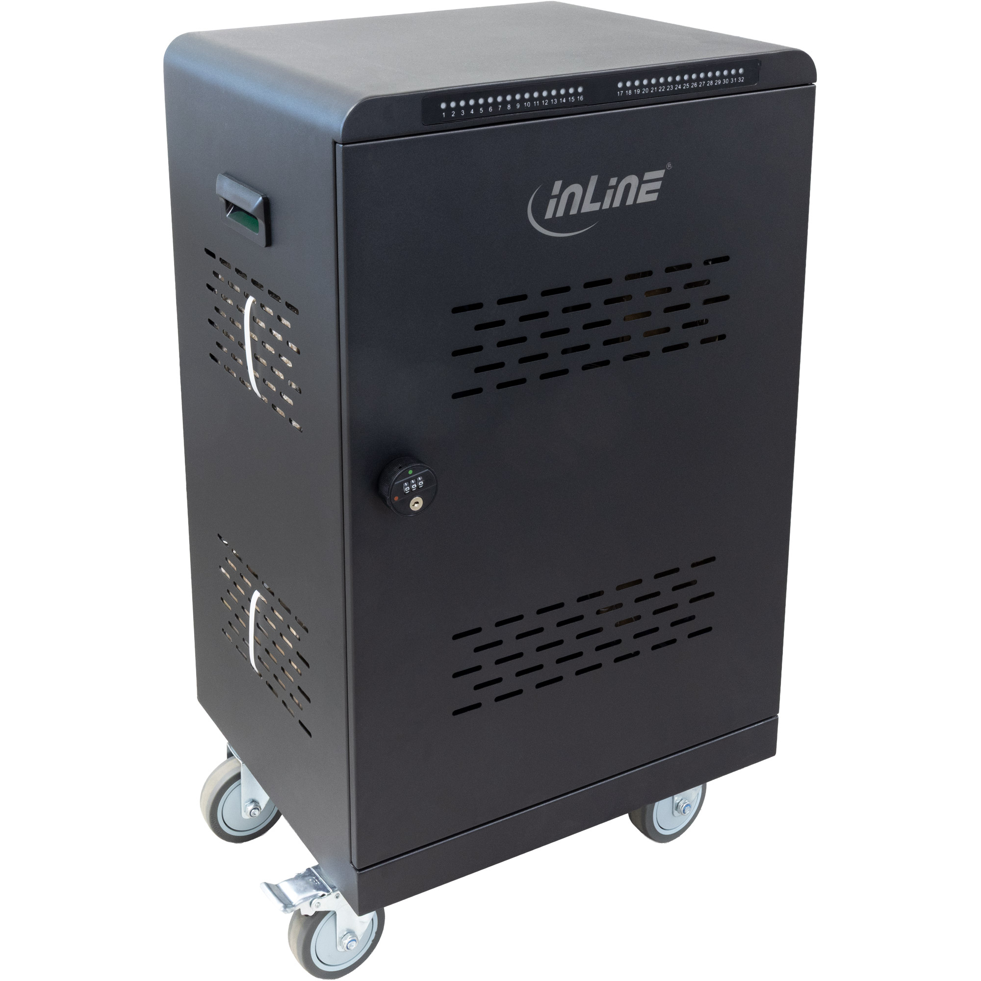 InLine® mobiler Ladeschrank, 32x USB-C, 2000W, PD3, QC5, abschließbar, schwarz (31516E)