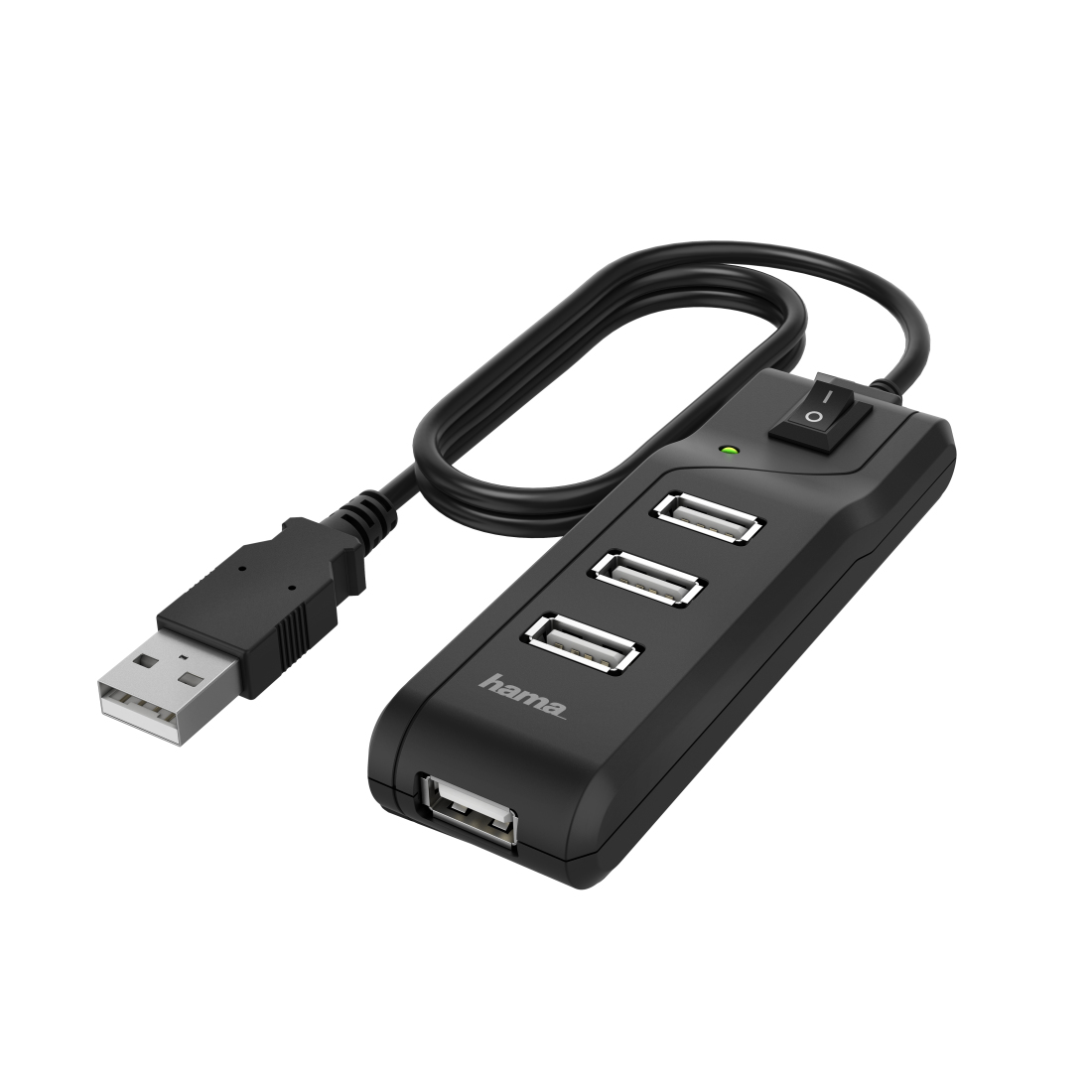 USB-A-Hub 4 Ports mit Schalter USB 2.0, 480 Mbit/s schwarz