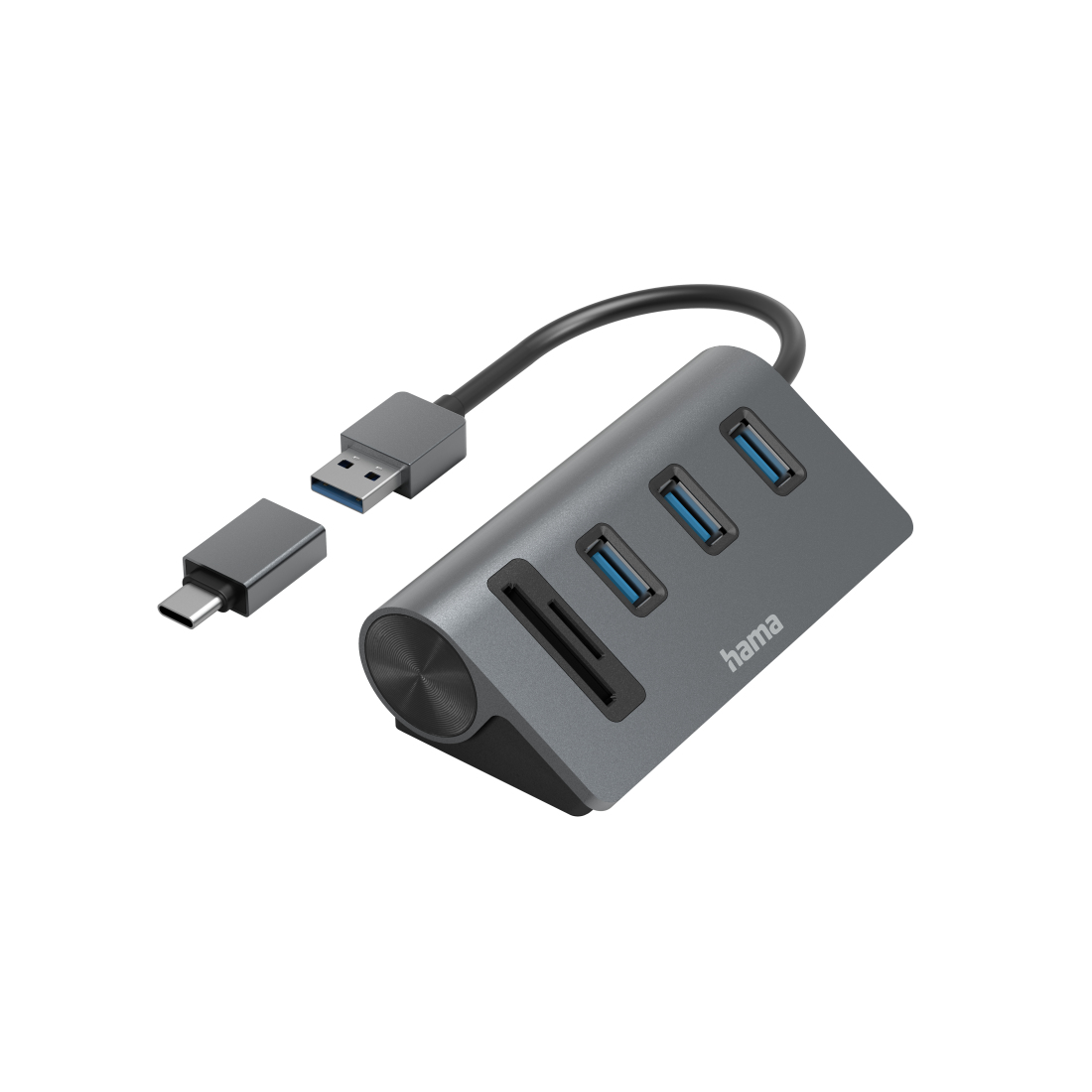 USB-Hub/Kartenleser 5 Ports 3x USB-A inkl. USB-C-Adapter grau/schwarz