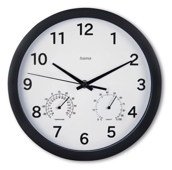 hama Wanduhr Malta weiß schwarz Kunststoff, Ø 25,0 cm