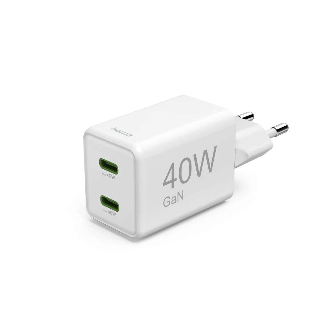 Hama Schnellladegerät, GaN, 2x USB-C, Super-Mini-Ladegerät, PD, 40 W, Weiß (00125146)
