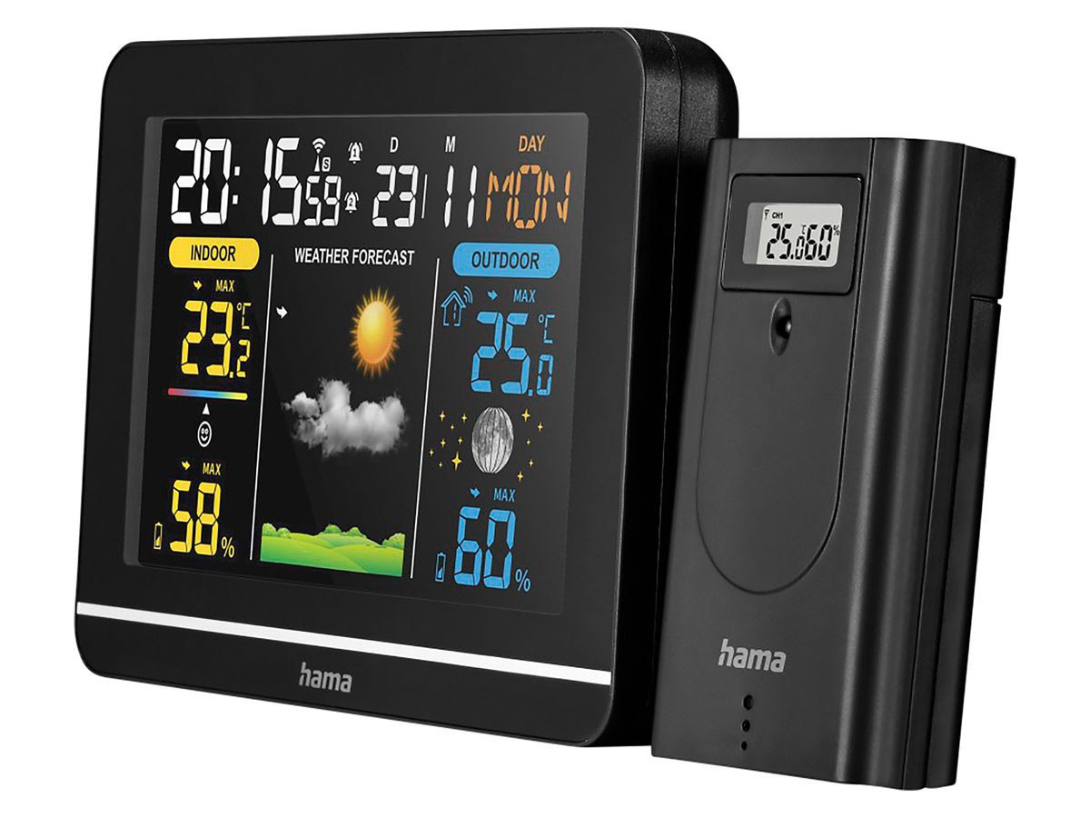 HAMA Digitale Wetterstation Usedom Schwarz, AC, Farbdisplay
