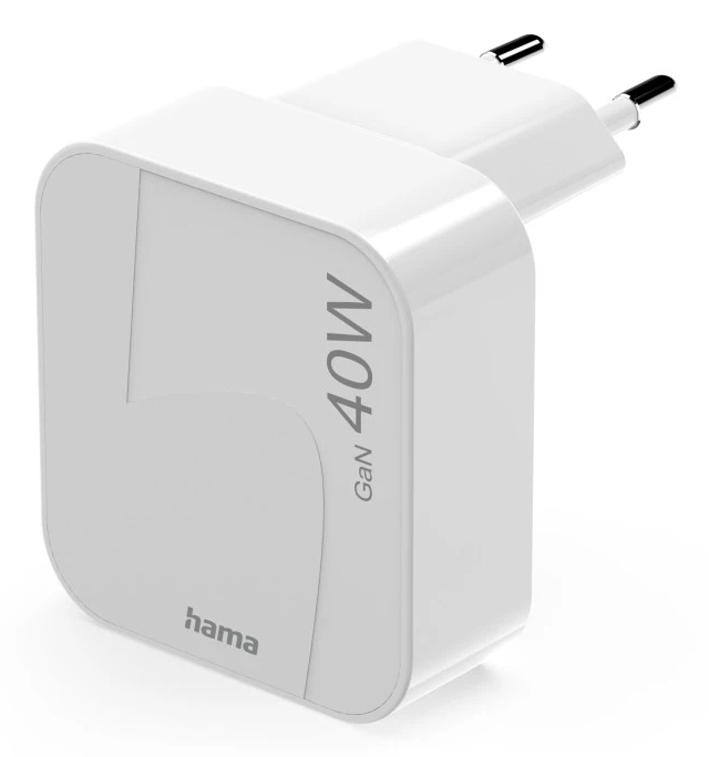 Hama Schnellladegerät, GaN, 2x USB-C, faltbares Mini-Ladegerät, PD, 40 W, Weiß (00125148)