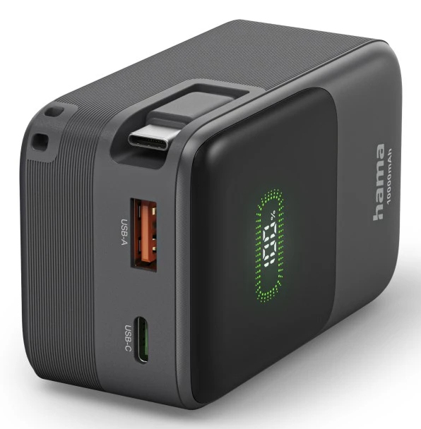 Hama Power Pack Roll Up, 10000mAh, 2 Ausgänge: USB-C, USB-A, Schnellladen, 20W (00201784)