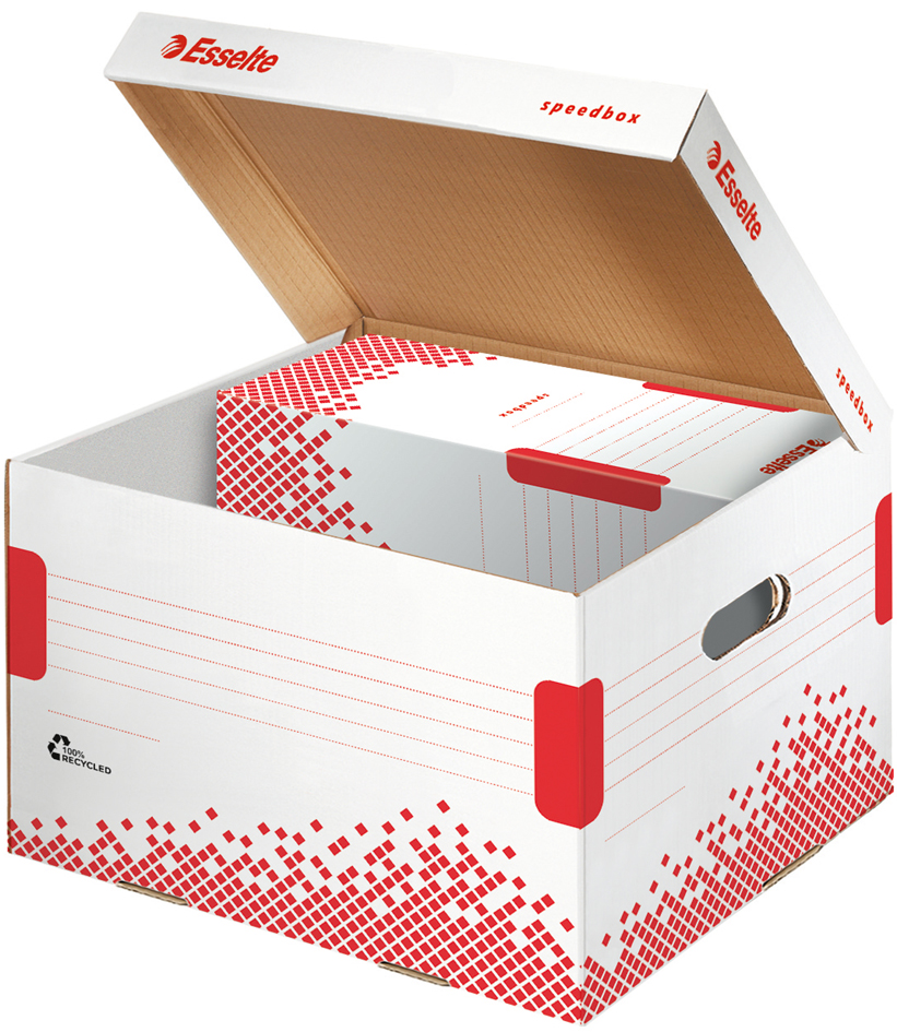 Esselte Archiv-Klappdeckelbox SPEEDBOX, Größe: M, weiß/rot,
