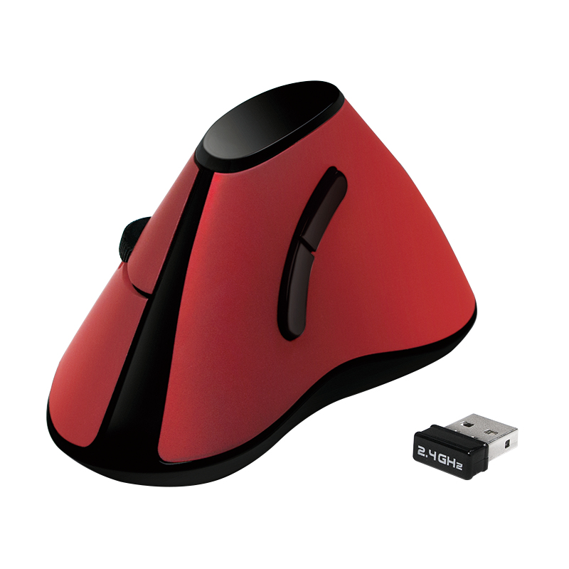 Logilink Typhoon Ergonomic Vertical - Maus - ergonomisch - optisch - 5 Tasten - kabellos - 2.4 GHz - kabelloser Empfänger (USB) - Rot (TI020)