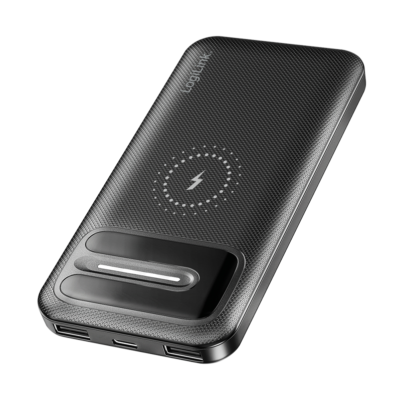 Logilink Mobile Power Bank, LiPo, 10.000 mAh, wireless charging, black (PA0343RF)