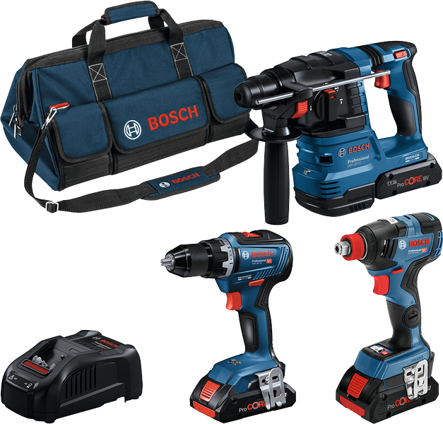 AKTION: BOSCH Professional Profi Set 18V Akku-Bohrhammer-Set 18,0 V, mit 3 Akkus mit Prämie nach Registrierung