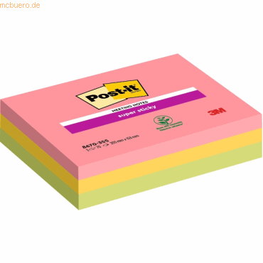 Post-it® Haftnotizen Super Sticky Meeting Notes 8670-3SS-EU, B 203 x T 153 mm, PEFC®-Papier, farbig, 3 Blöcke, 70 Blatt/Block