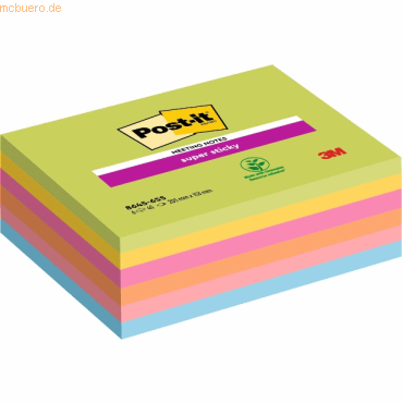 Post-it® Haftnotizen Super Sticky Meeting Notes 8645-6SS-EU, B 203 x T 152 mm, PEFC®-Papier, farbig, 6 Blöcke, 45 Blatt/Block