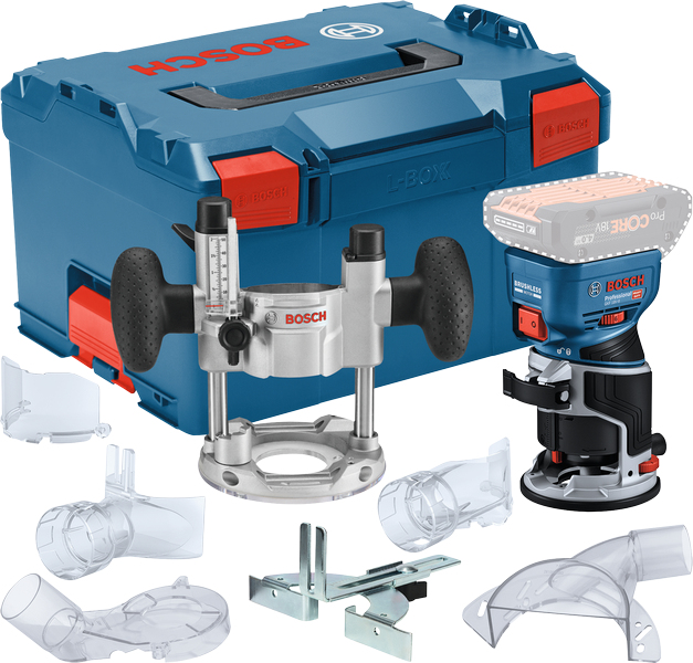 Bosch Akku-Kantenfräse GKF 18V-8 Professional solo+ Taucheinheit (blau/schwarz, ohne Akku und Ladegerät, in L-BOXX) (06016C2003)