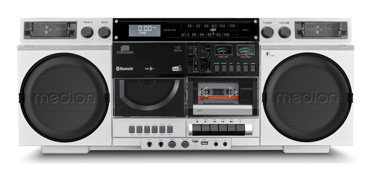 Life P66538 Boombox (MD44538) Radio-Rekorder mit CD + Kassette silber