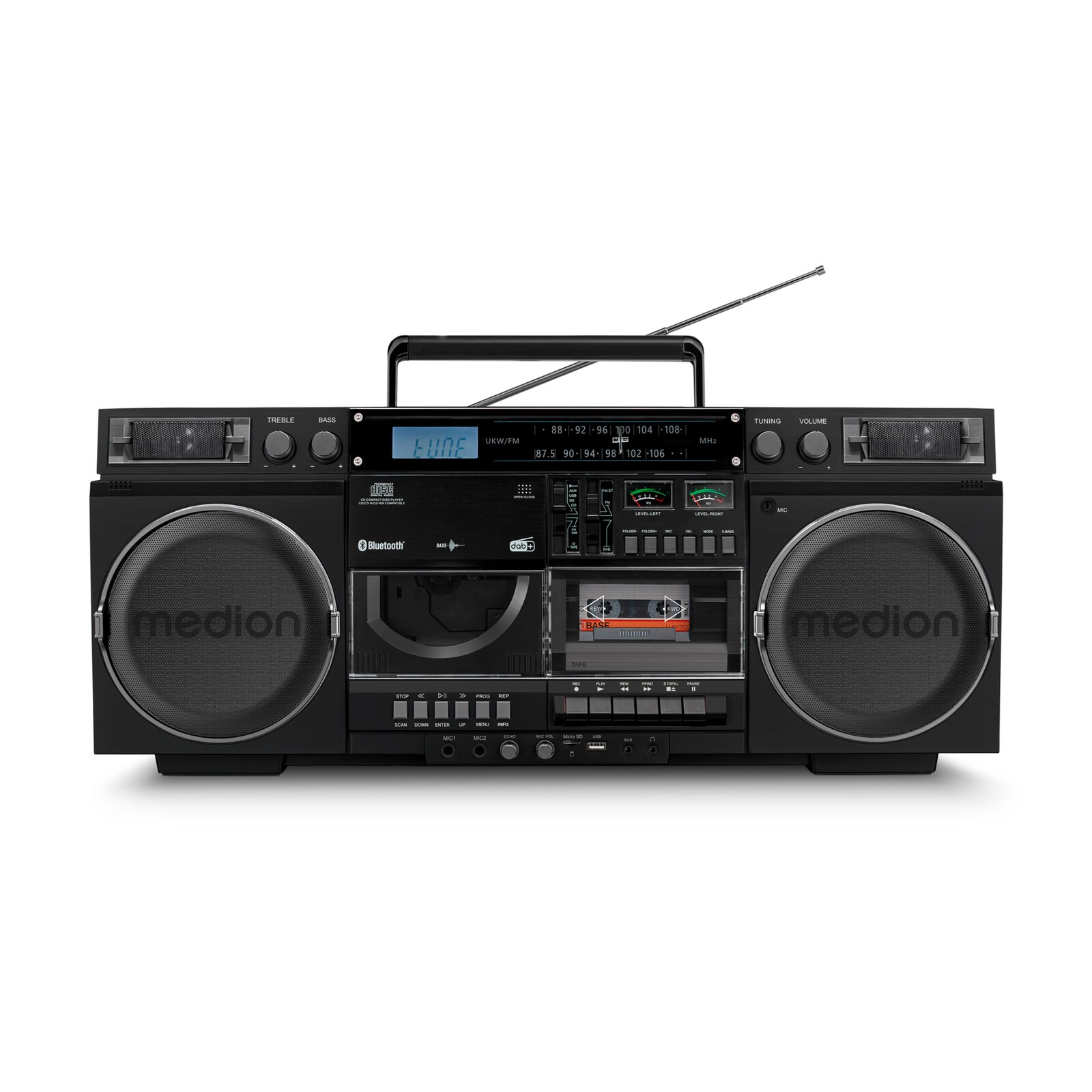 Life P66538 Boombox (MD44538) Radio-Rekorder mit CD + Kassette schwarz