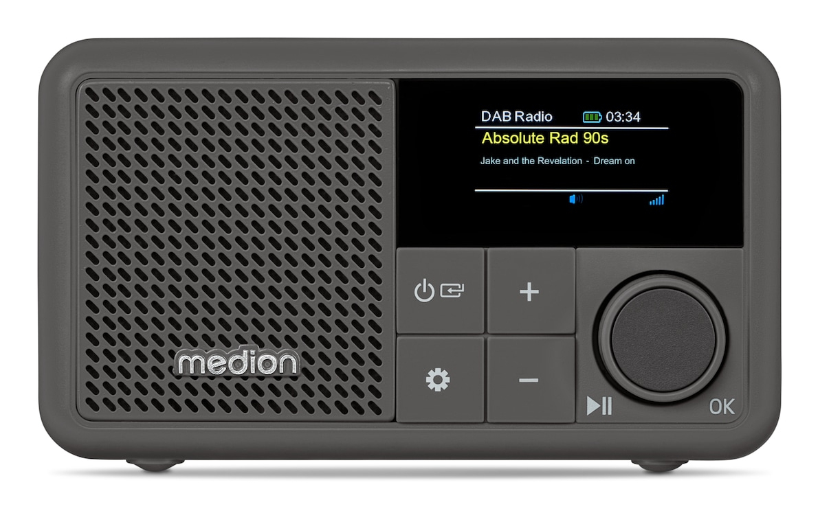 Medion LIFE S66822 Tragbares DAB+ Radio grau Bluetooth 5.3 Akku IPX1 6,5 h