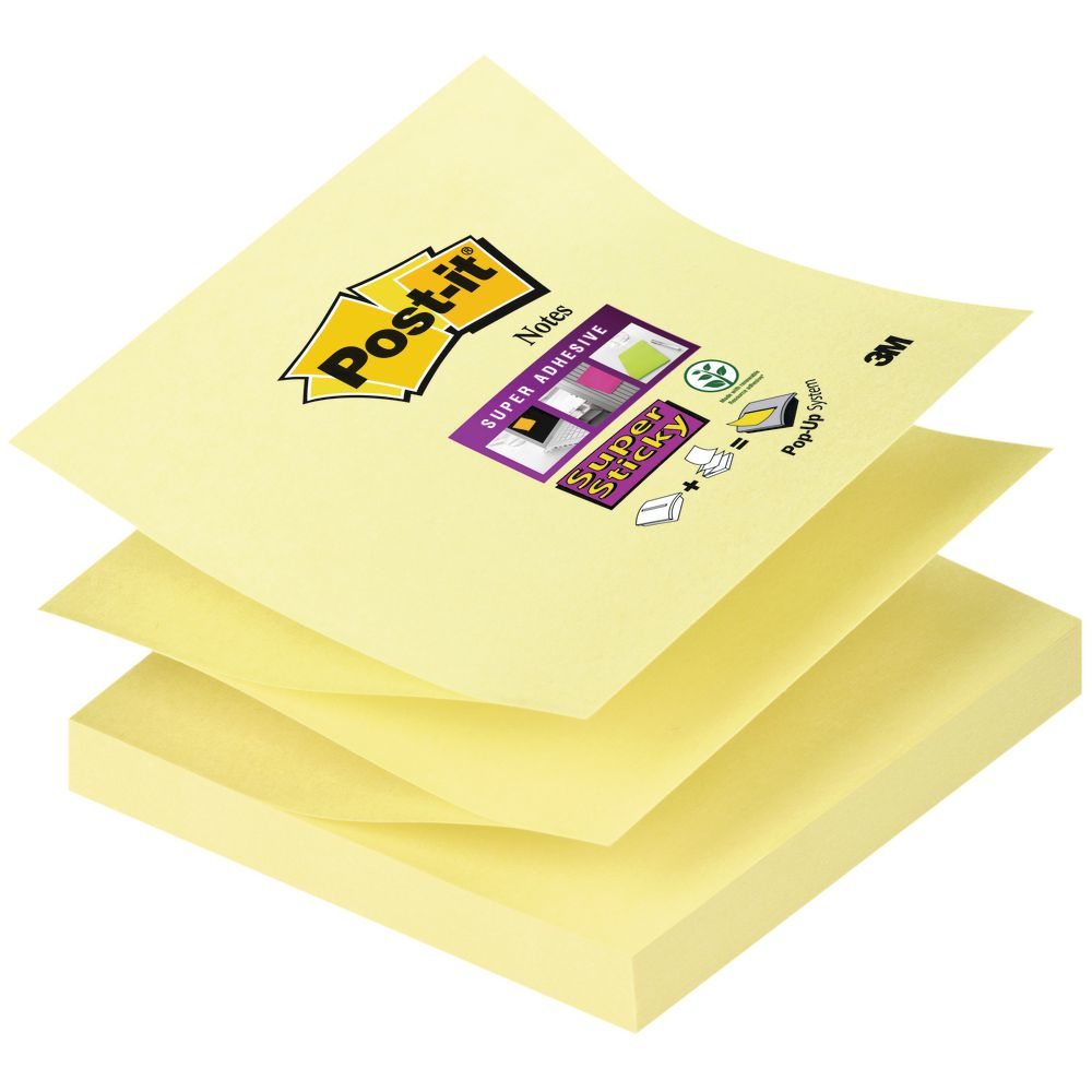 Super Sticky Z-Notes Post-it R33012SY, für Z-Notes Spender, 12 Blöcke, 90 Blatt je Block, je 76 x 76 mm, PEFC-zertifiziert, gelb