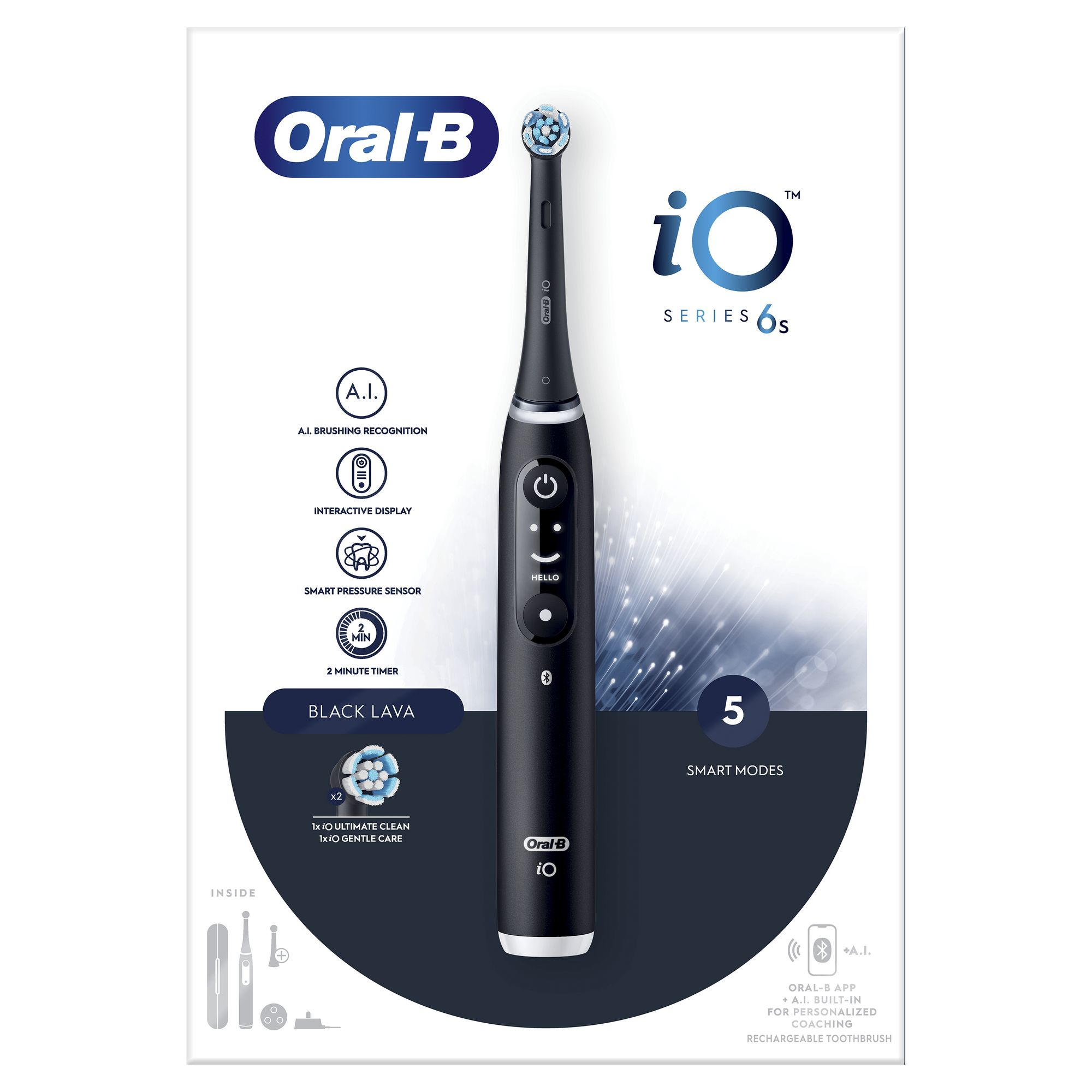Oral-B iO 6 - Erwachsener - Vibrierende Zahnbürste - Tägliche Pflege - Tiefenreinigung - Zahnfleischpflege - Sensibel - für weiße Zähne - Schwarz - 2 min - Schwarz (IO6S)