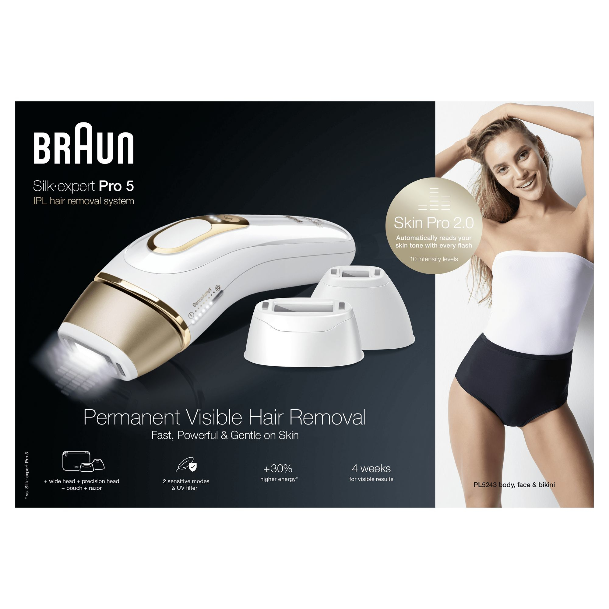 Braun IPL Silk-expert Pro 5, PL5243, dauerhaft sichtbare Haarentfernung weiß/gold