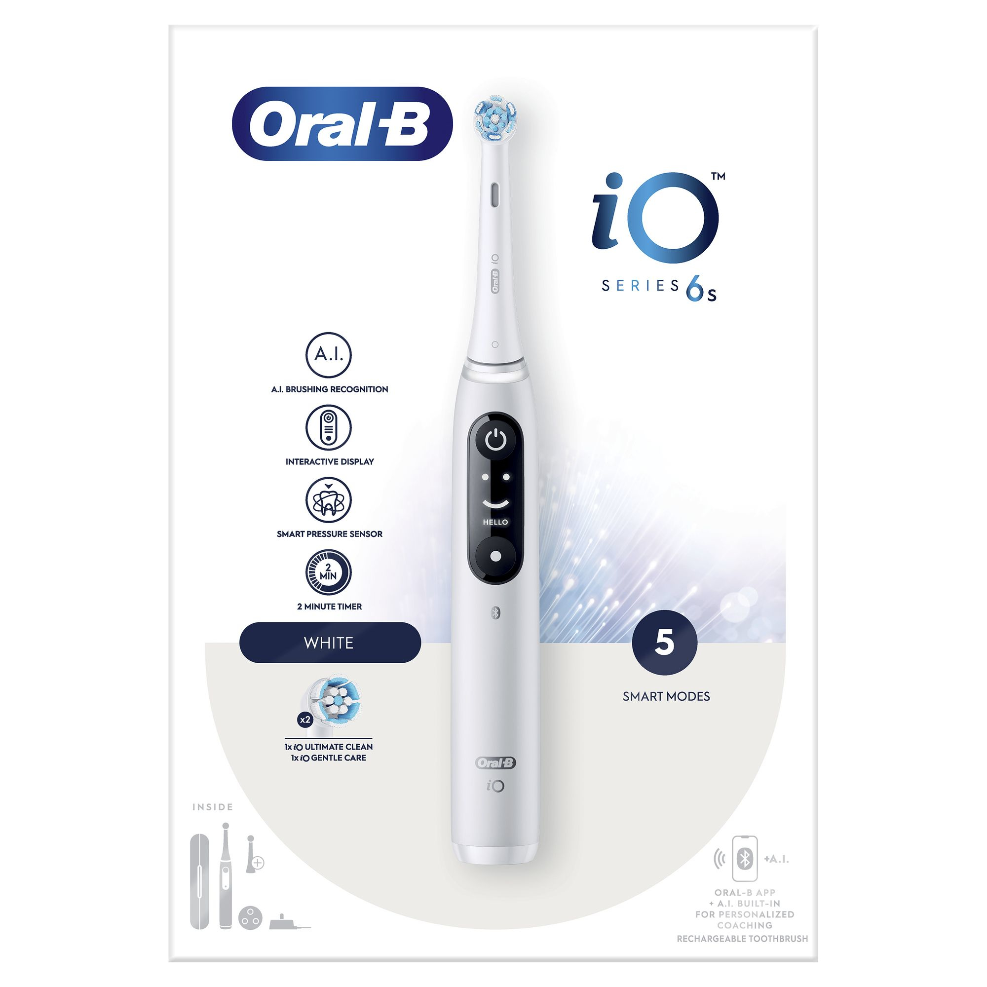 Oral-B iO 6 - Erwachsener - Vibrierende Zahnbürste - Tägliche Pflege - Tiefenreinigung - Zahnfleischpflege - Sensibel - für weiße Zähne - Weiß - 2 min - Weiß (427407)