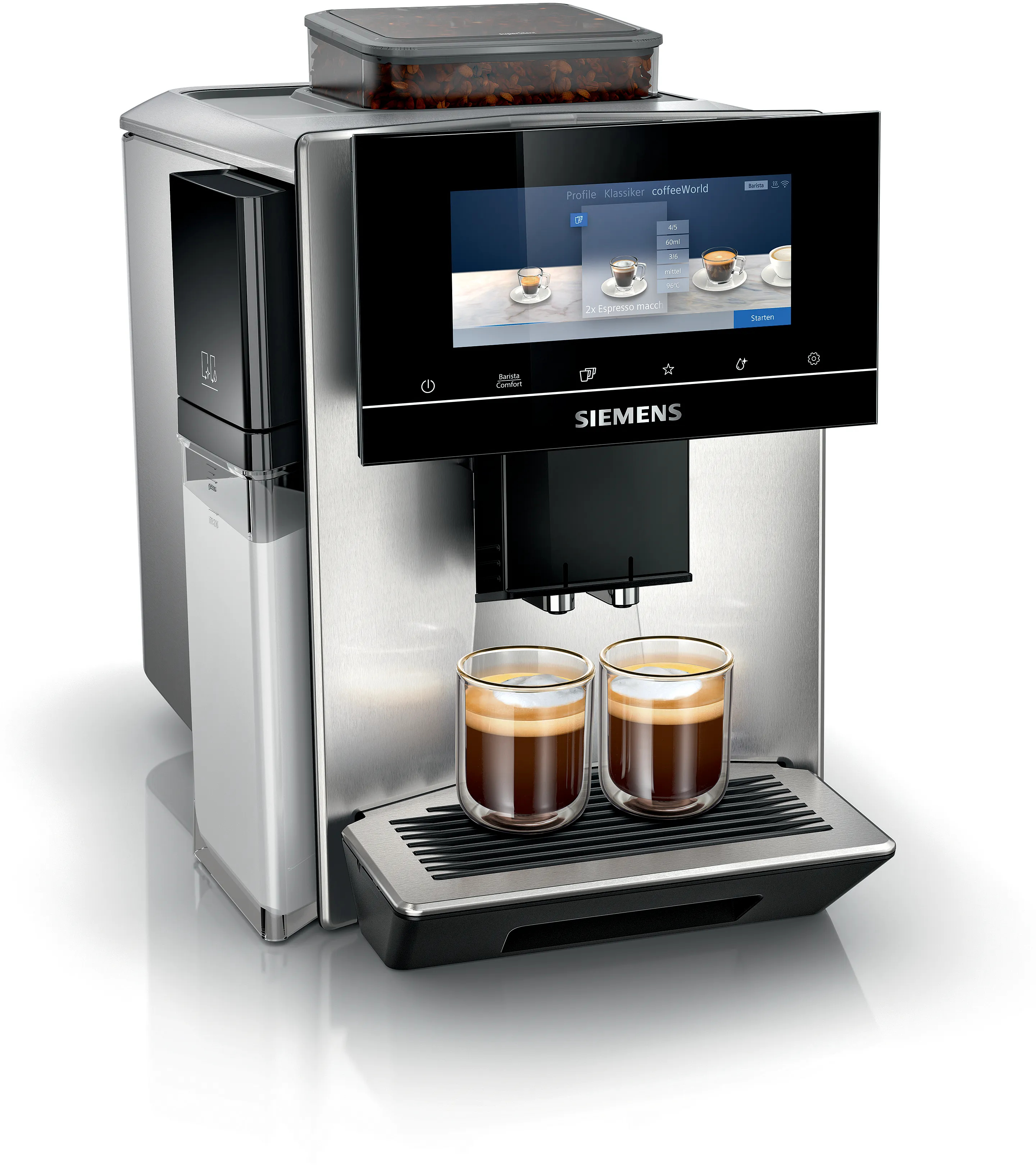 Siemens Kaffeevollautomat TQ903DZ3 EQ.900 plus, für Bohnen, 1500 W, bis 2,3 l/370 g, Fernzugriff, inkl. Zubehör, silber-schwarz