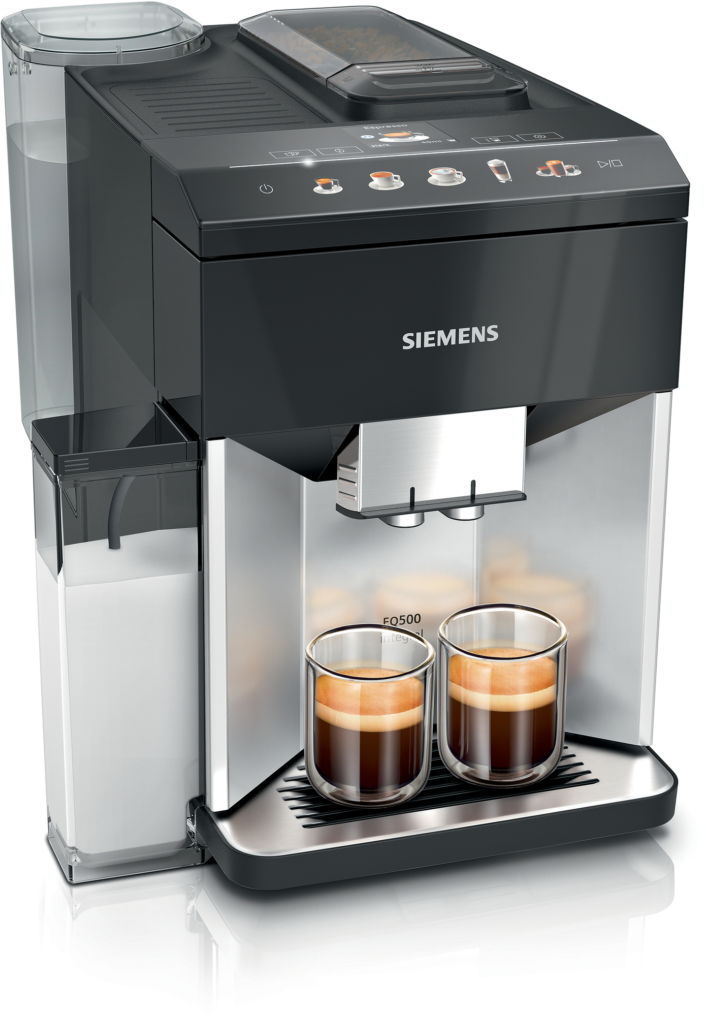 Siemens Kaffeevollautomat TQ513D01 EQ.500 integral, für Bohnen, 1500 W, bis 1,9 l/270 g, Milchaufschäumer, inkl. Zubehör, silber-schwarz