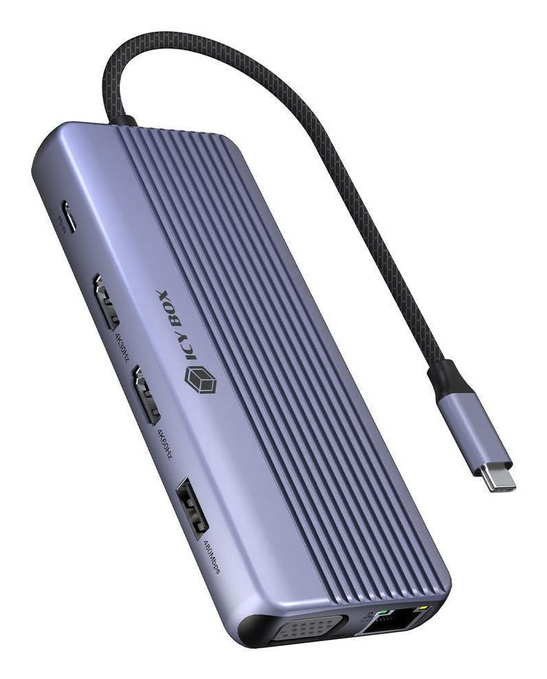 USB C DockingStation 12 in 1, 2x HDMI 4K60Hz, 1x VGA, Giga LAN, 4x USB Datenports, Giga LAN, SD+MicroSD 3.0, Audio, PD 3.0 100W (IB-DK4062-CPD)