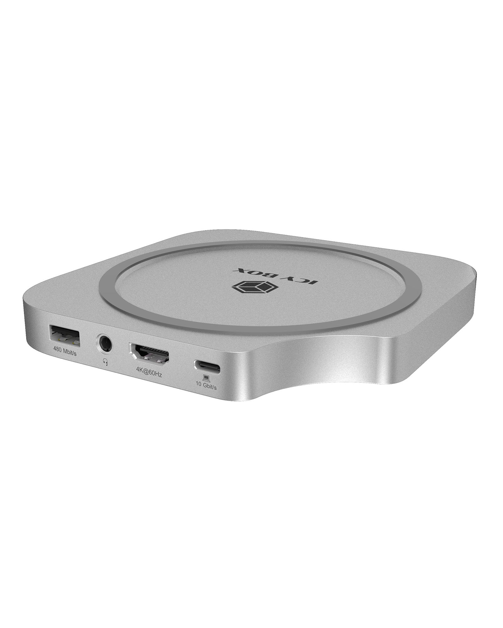 ICY BOX Club Dock 100 Dockingstation für Mac mini M4 mit M.2 NVMe SSD-Slot Silber