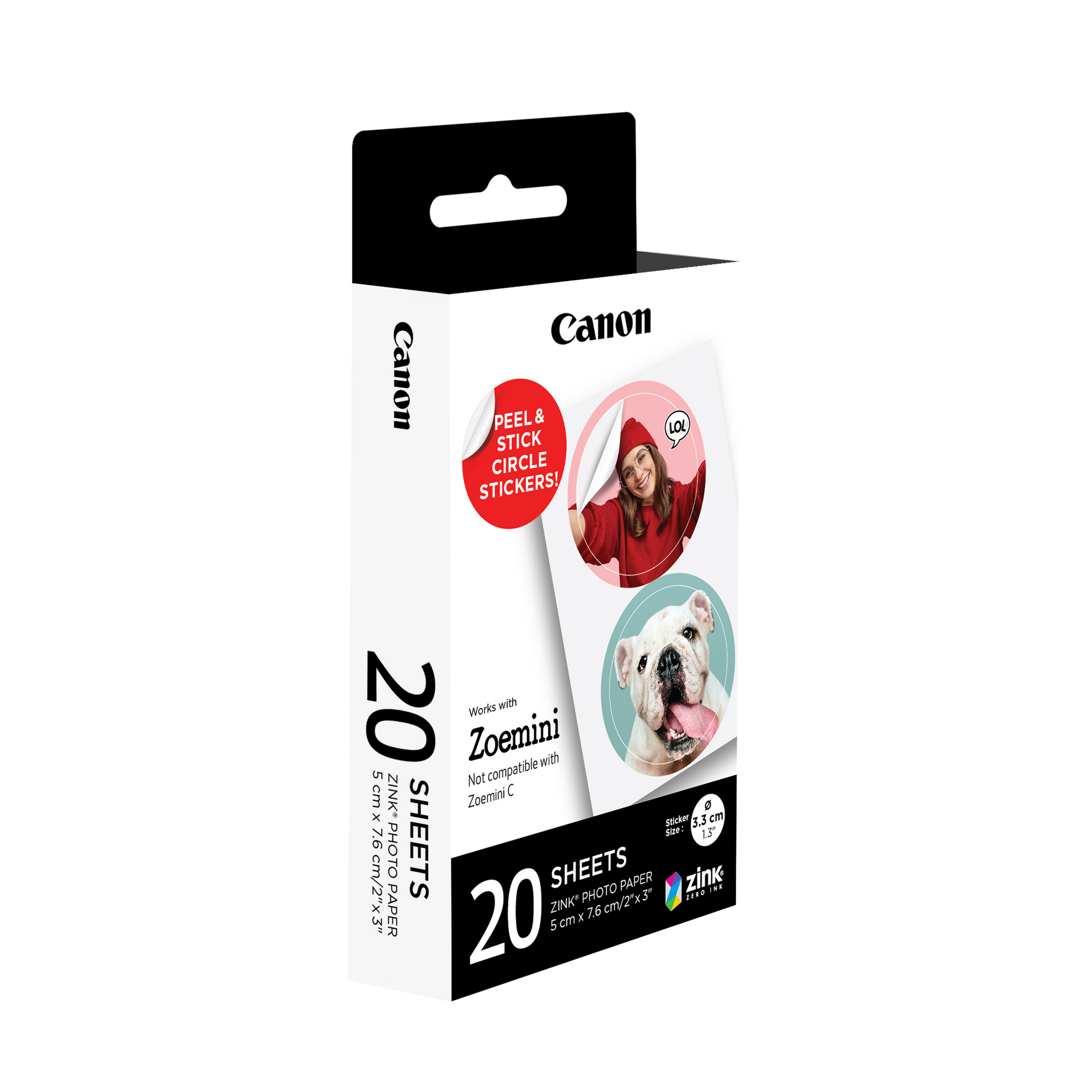 Canon Canon Zink Sticker Fotopapier 33x33mm 20Blatt weiss ZP-2030-2C