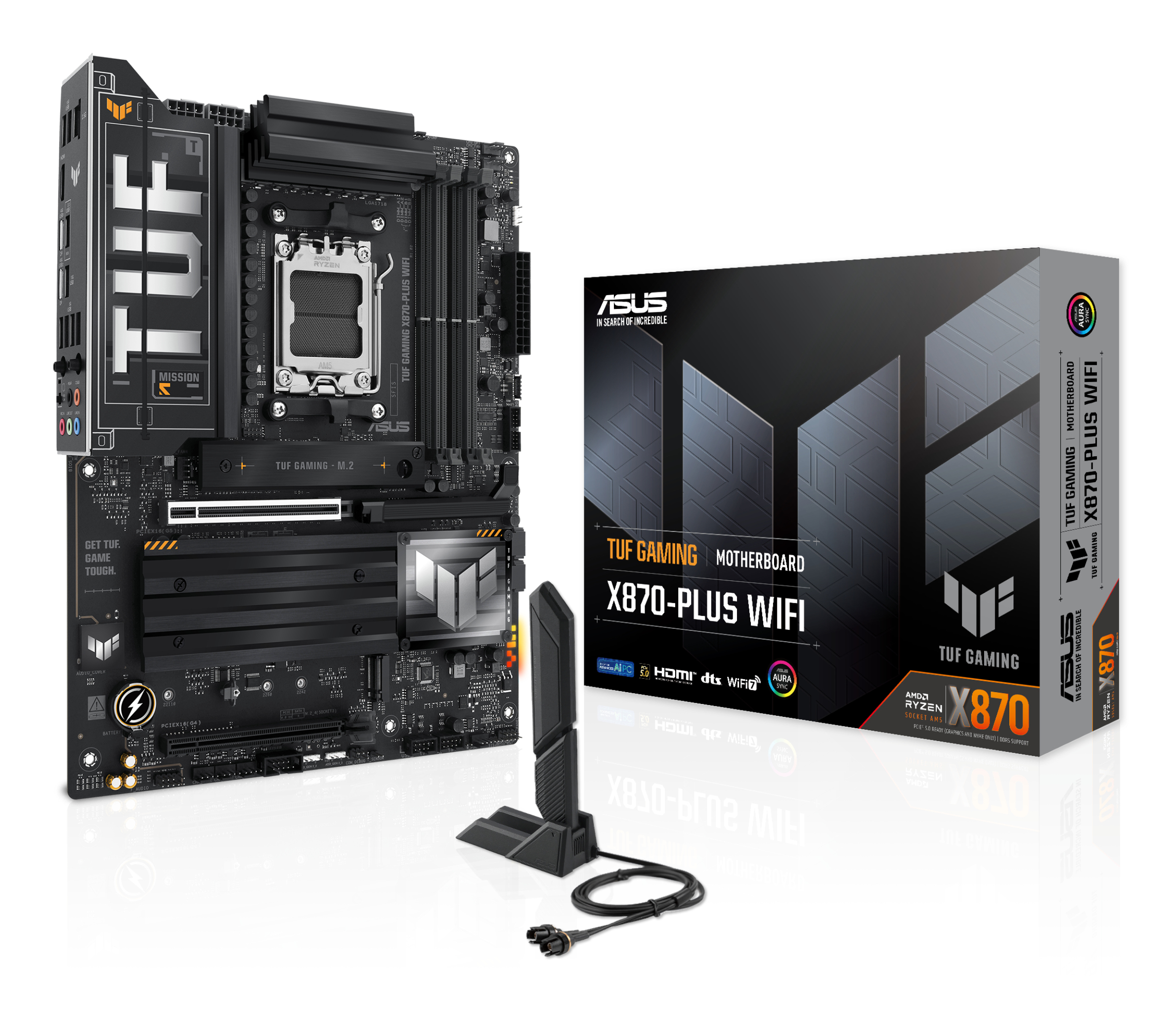 ASUS TUF GAMING X870-PLUS WIFI - Motherboard - ATX - Socket AM5 - AMD X870 Chipsatz - USB4, USB-C 3,2 Gen 2x2, USB 3,2 Gen 2, USB 3,2 Gen 1 - Wi-Fi 7, 2,5 Gigabit LAN, Bluetooth - Onboard-Grafik (CPU erforderlich) - HD Audio (8-Kanal) (90MB1IU0-M0EAY