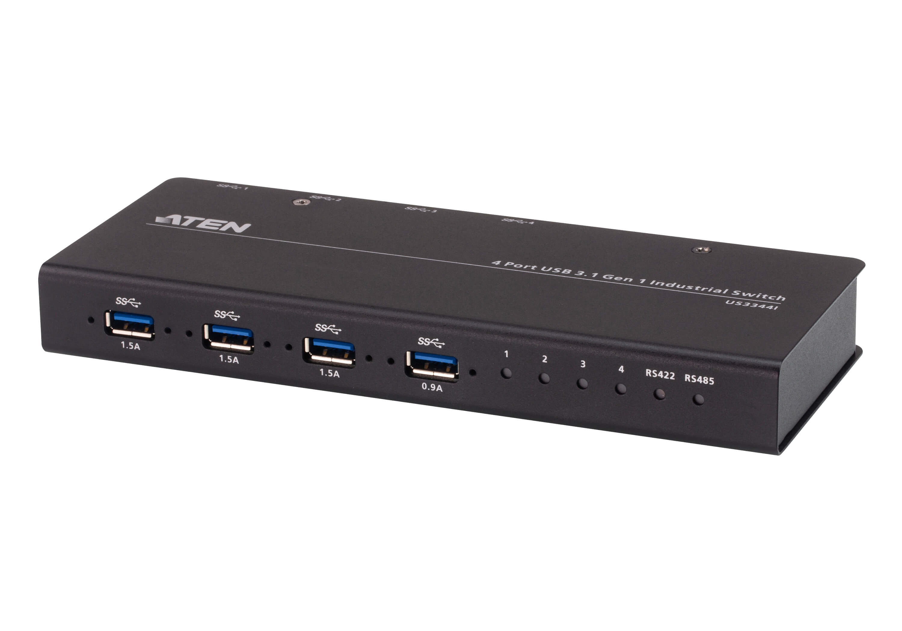 ATEN 4 x 4 USB 3.2 Gen 1 Industrie Hub Switch - 5 Gbit/s - Schwarz - Metall - 0 - 50 °C - -20 - 60 °C - 0 - 80% (US334I-AT)