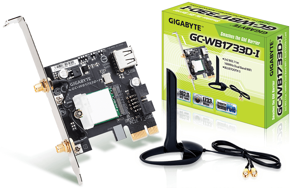 Gigabyte GC-WB1733D-I (rev. 1.0) - Netzwerkadapter - PCIe - 802,11b, 802,11a, 802,11g, 802,11n, 802,11ac Wave 2, Bluetooth 5,0 (GC-WB1733D-I)