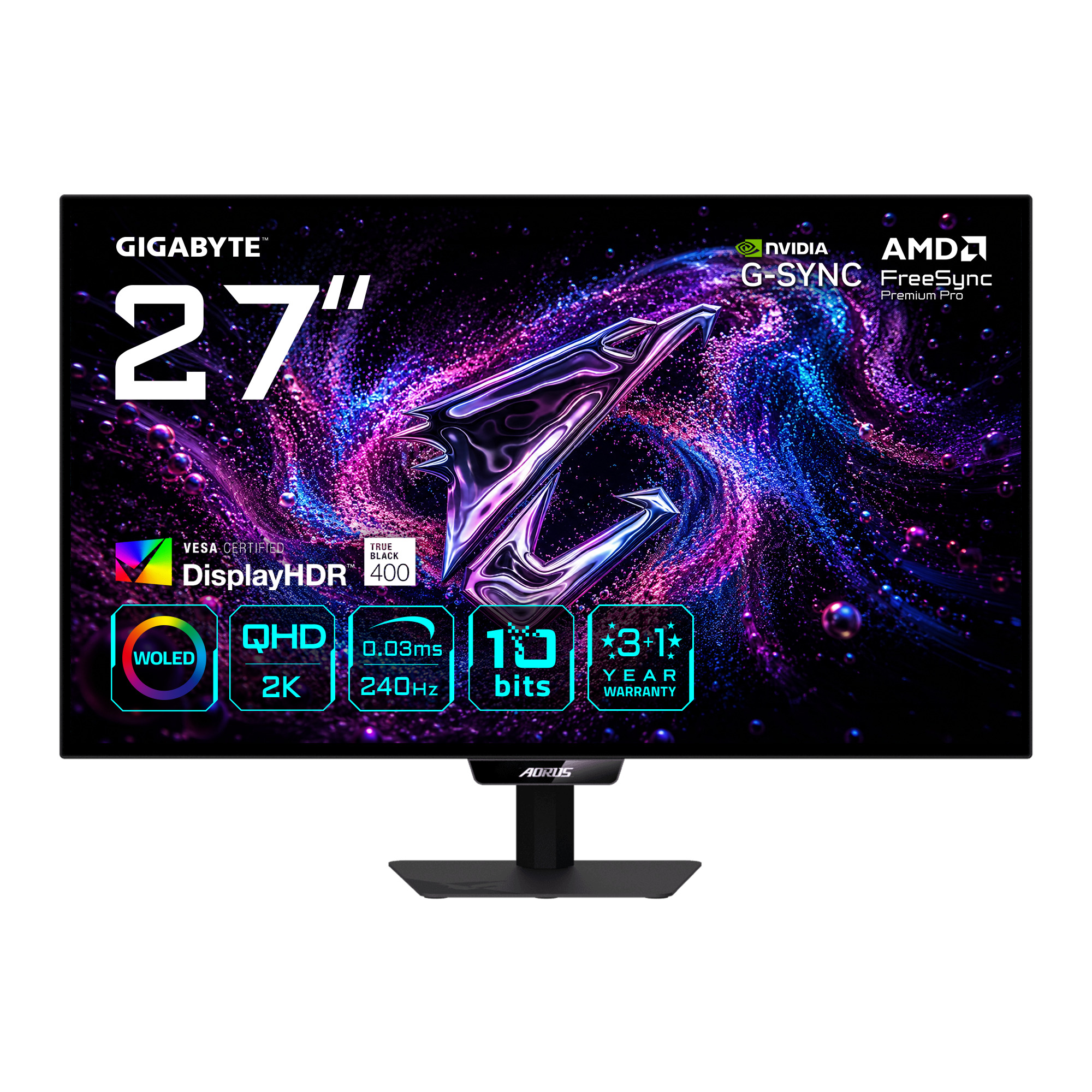 Gigabyte AORUS ELITE FO27Q24G / 27 (26.5) OLED / 2560 x 1440 (QHD) 27 / 2560x1440 / Flat Tandem WOLED / 250cd/m2 / 0.03ms (AORUS ELITE FO27Q24G)