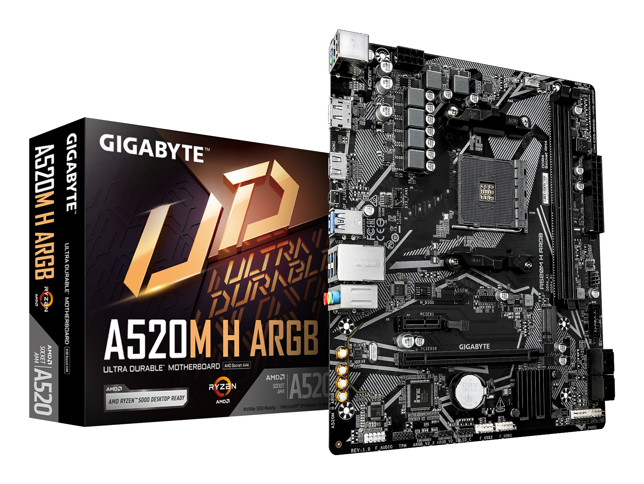 Gigabyte A520M H ARGB Mainboard Micro ATX Socket AM4 AMD A520 DDR4 bis 64 GB