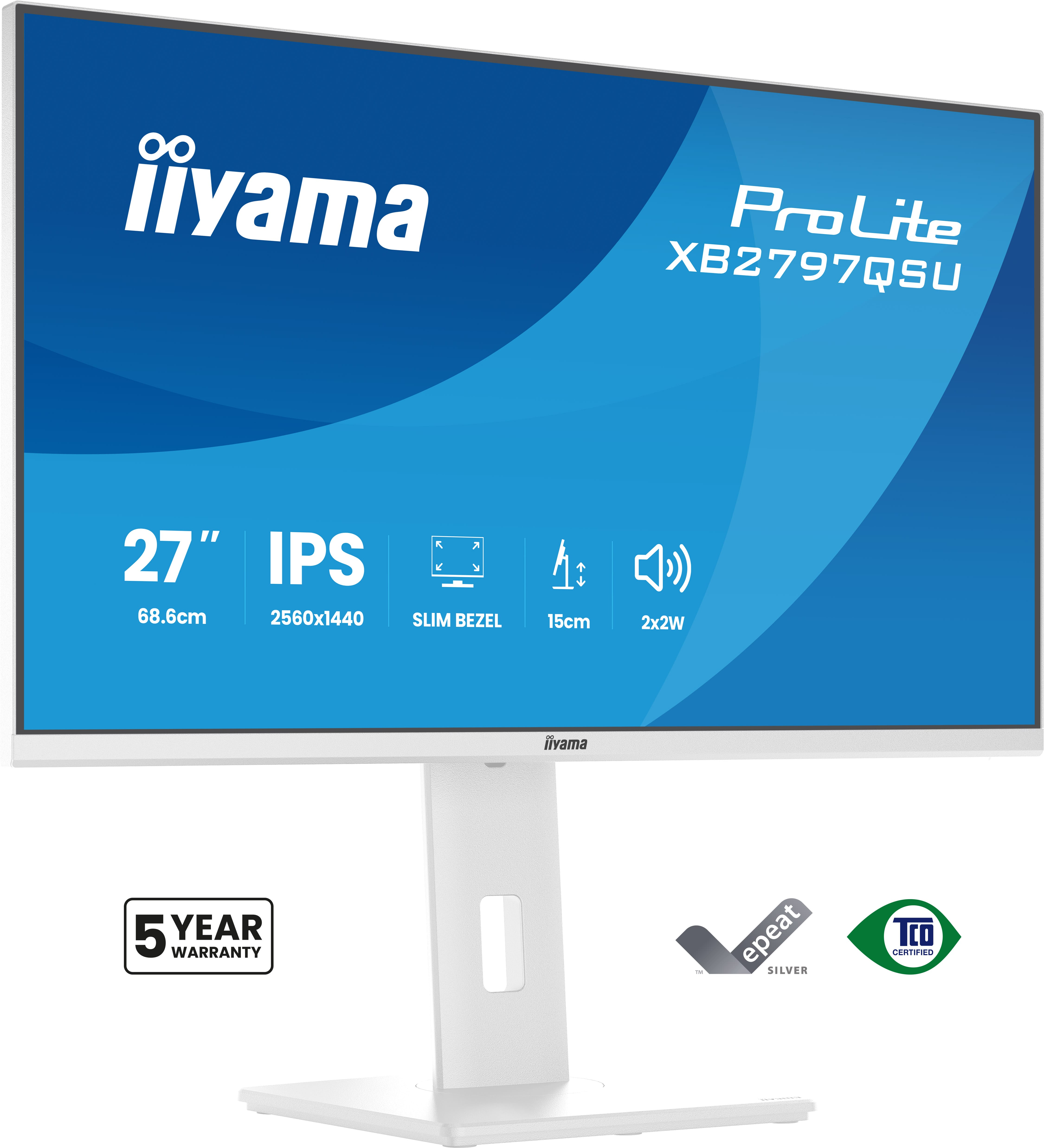 Iiyama ProLite XB2797QSU-W1 27 QHD IPS-Monitor weiß USB-C Hub 2560x1440 75Hz (XB2797QSU-W1)