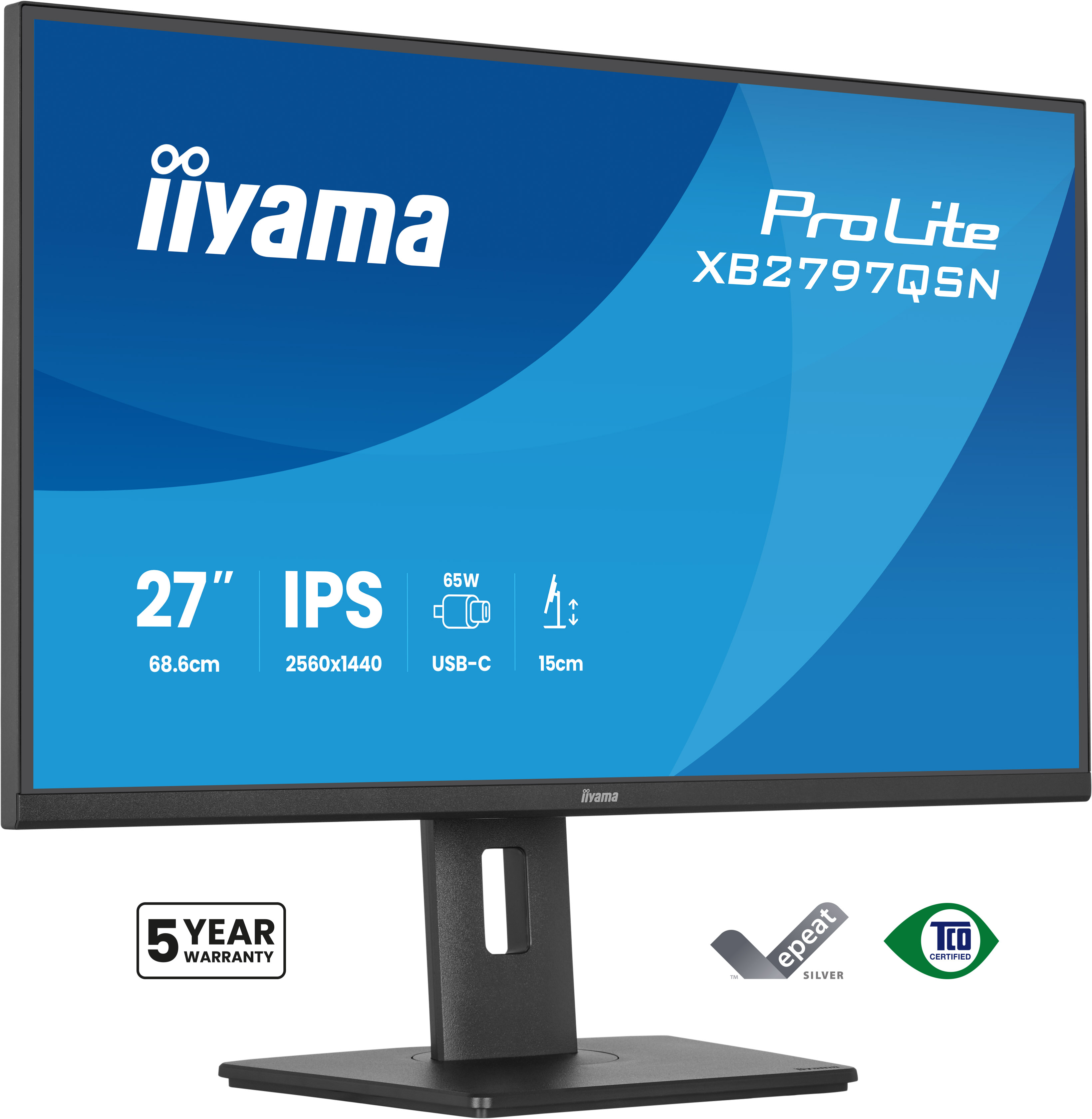 Iiyama ProLite XB2797QSN-B1 27 QHD IPS Monitor USB-C Dock 75Hz Schwarz