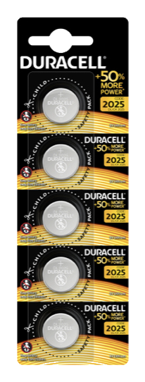 DURACELL Knopfzelle CR2025, Lithium, 3 V, 150mAh, 5 Stück