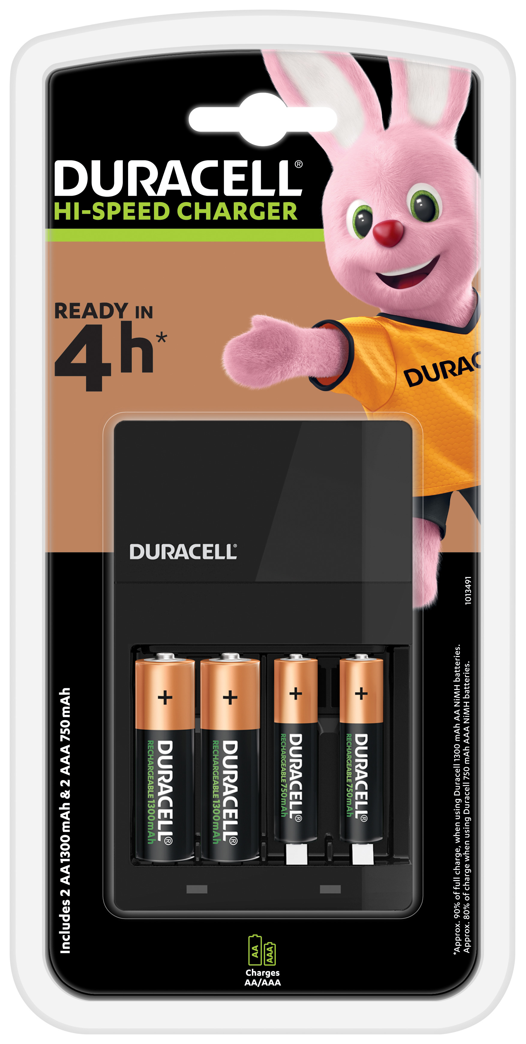DURACELL CEF14 NiMH-Ladegerät, für AA- und AAA-Akkus, Auto-Abschaltung, inkl. je 2x Akkus, Mignon AA/Micro AAA