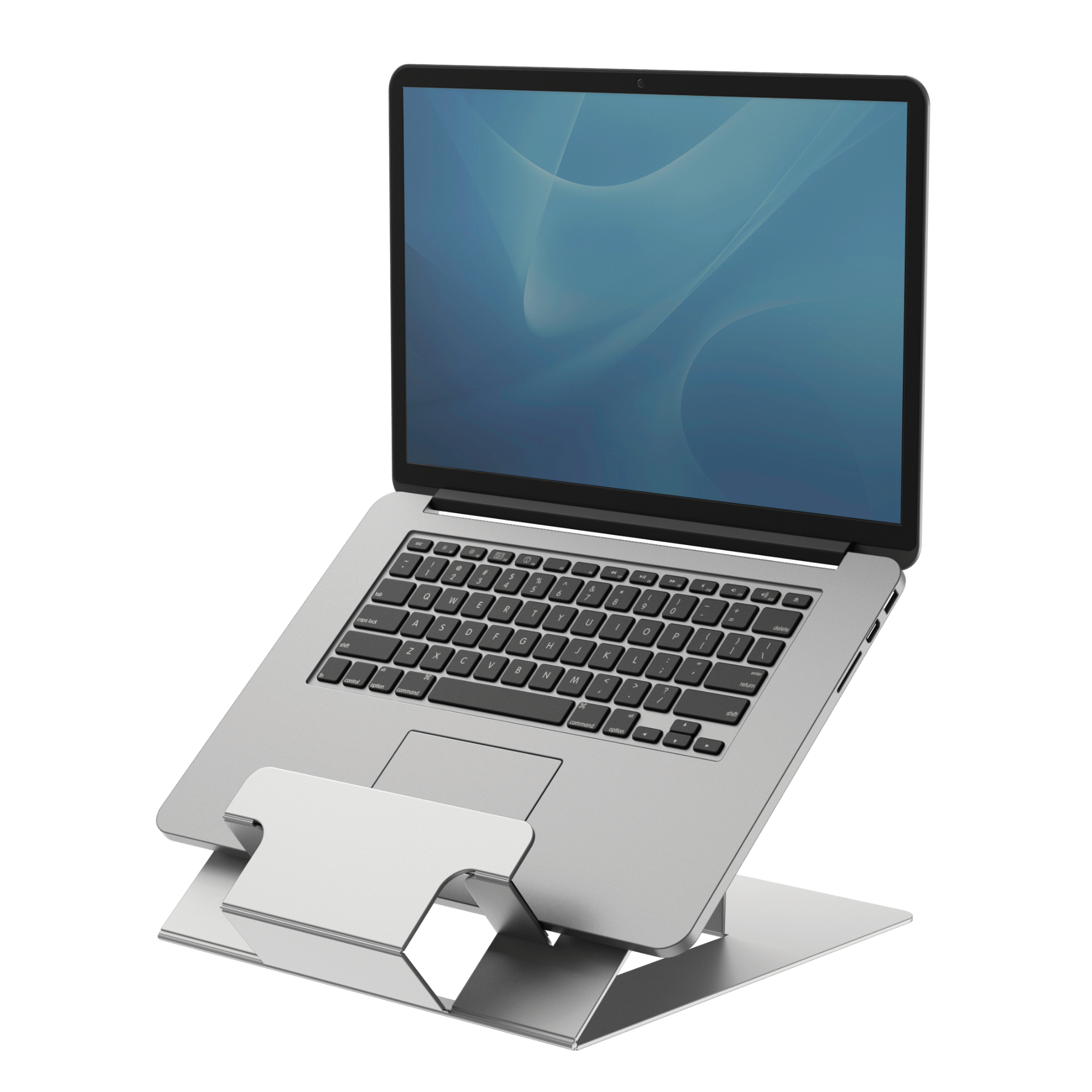 Laptop Ständer Fellowes Hylyft™, für Laptops bis 18″ & bis 4 kg, 6-stufig manuell höhenverstellbar, zusammenklappbar, ergonomisch, Aluminium, silber