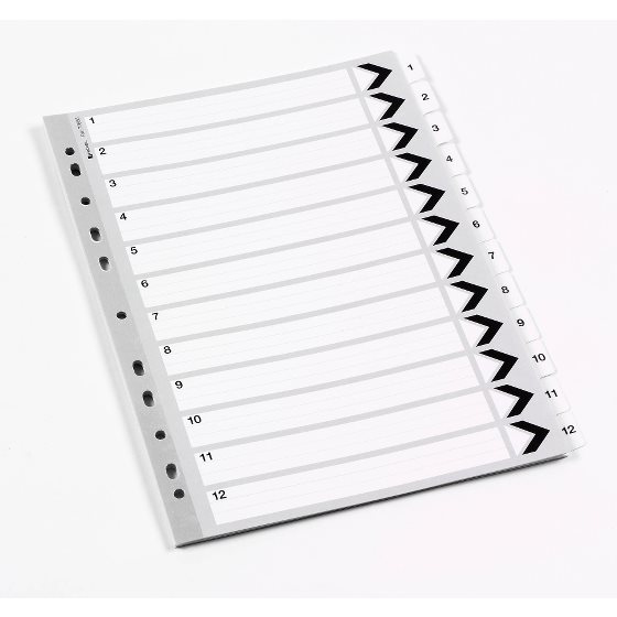 Rexel Register A4mylar-Karton 1-12 weiß VE=3 Stück