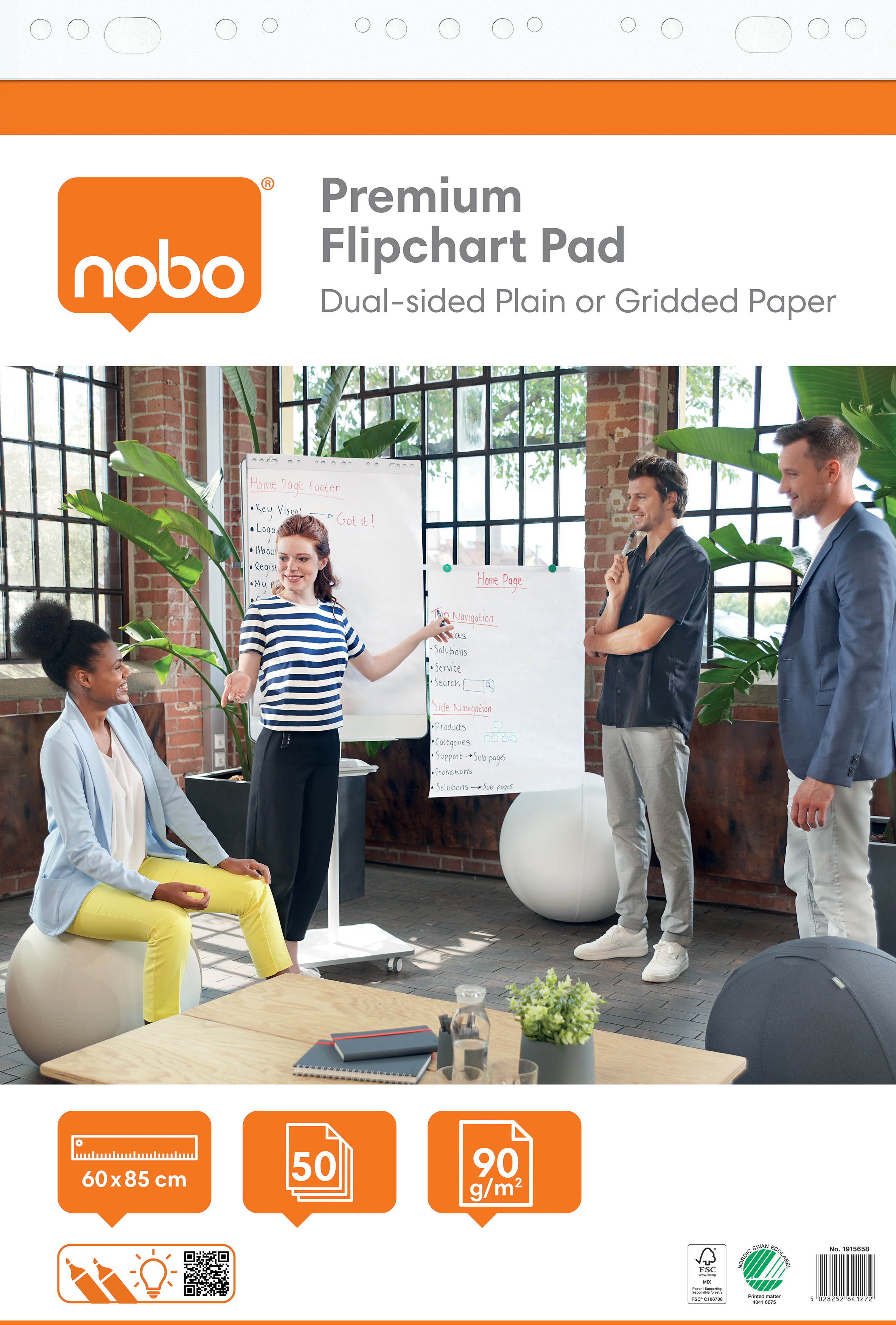 2 x Nobo Flipchartblock Premium 60x85cm 50 Blatt blanko/kariert flach